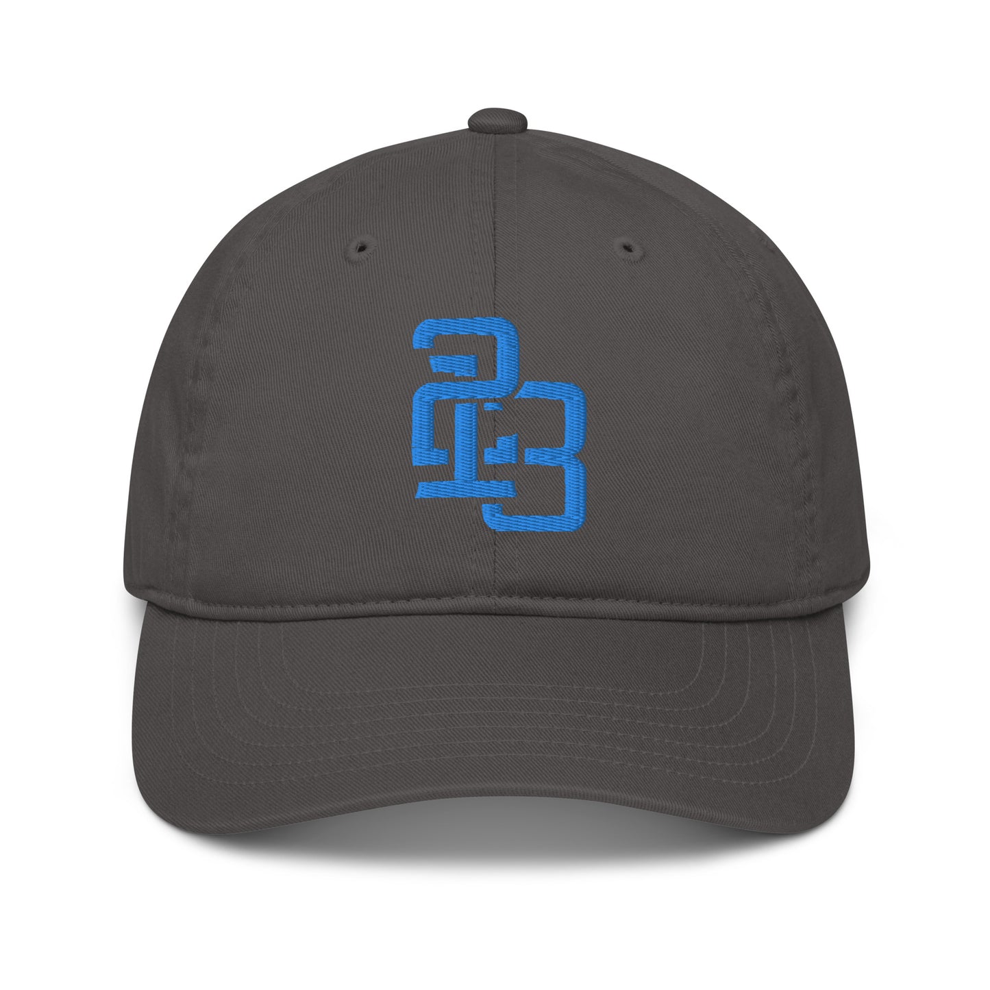 "213" Organic Baseball Cap | Econscious EC7000 | E Luna ESSENTIAL Duocrest 2 Aqua/Teal Thread Front & Left Side Logos