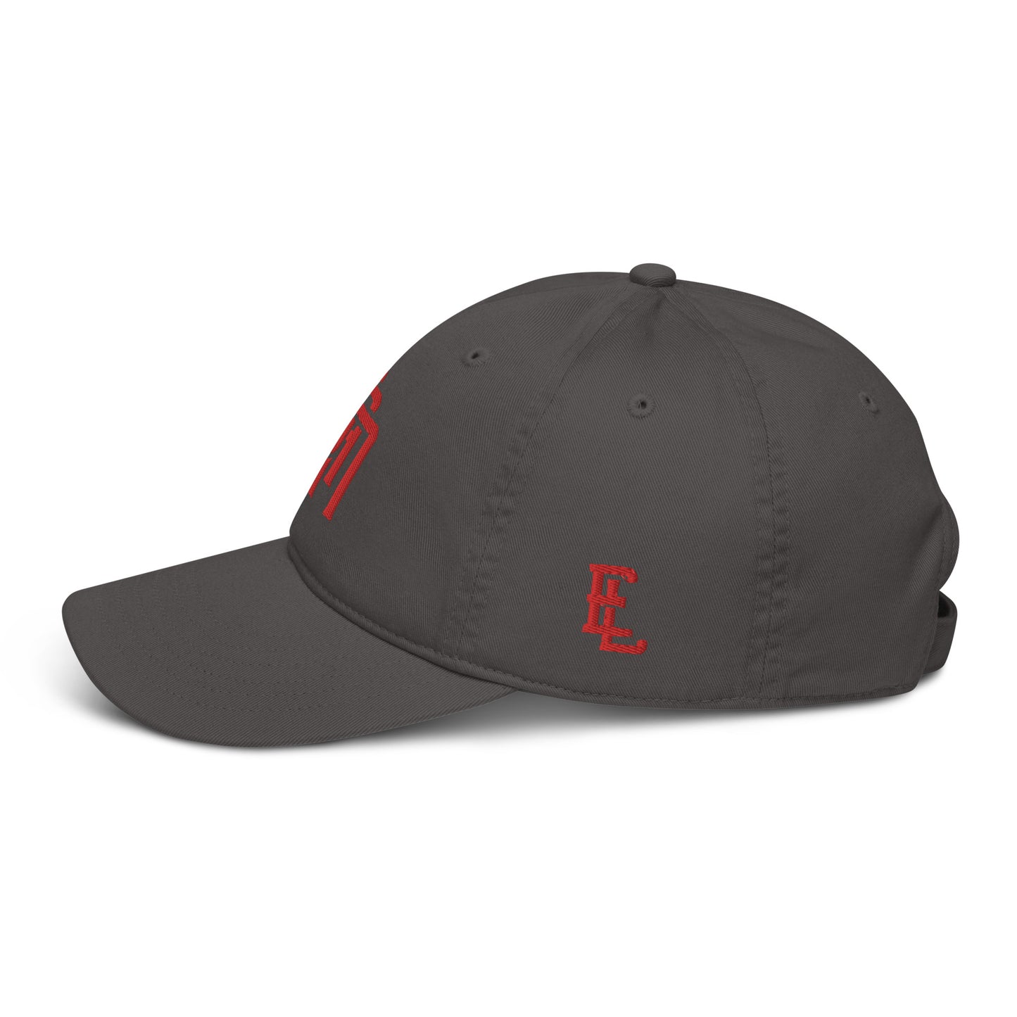 "SAN" Organic Baseball Cap | Econscious EC7000 | E Luna Brand ESSENTIAL Duocrest 2 Red Thread Logos: Front & Left