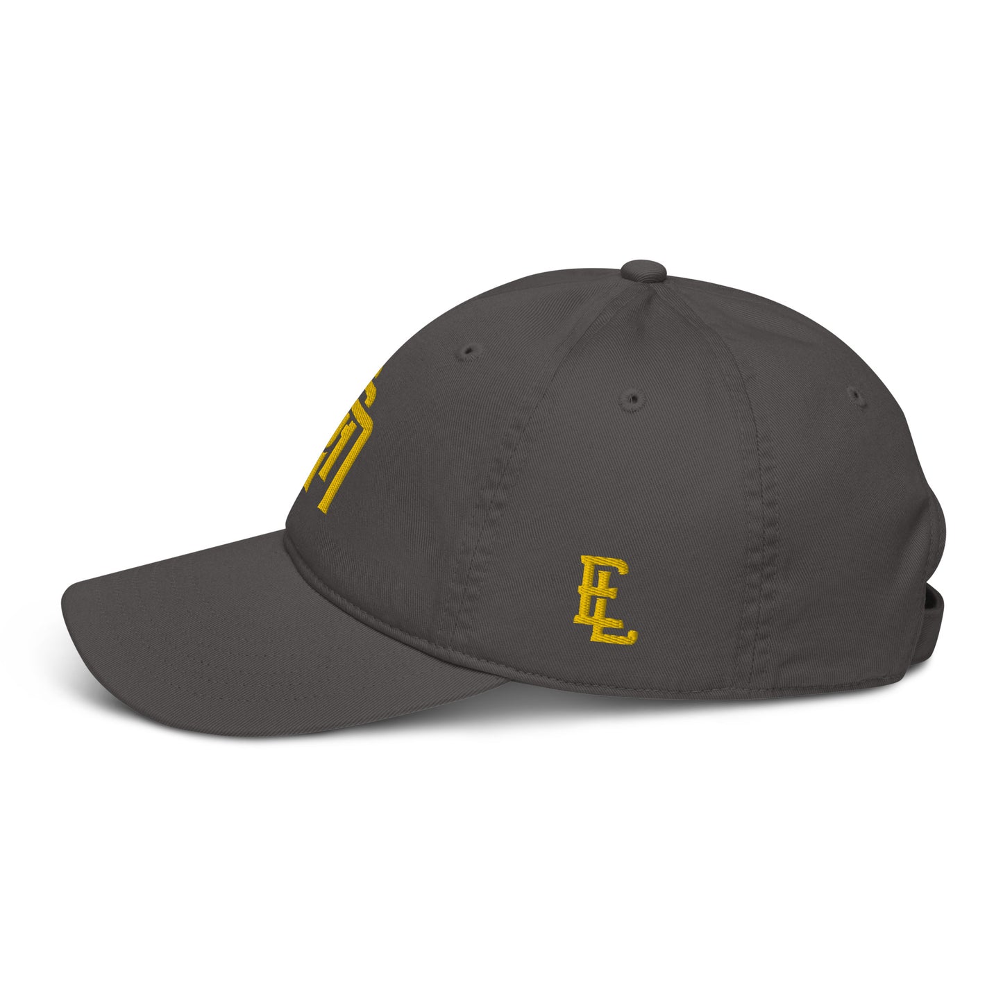 "SAN" Organic Baseball Cap | Econscious EC7000 | E Luna Brand ESSENTIAL Duocrest 2 Gold Thread Logos: Front & Left