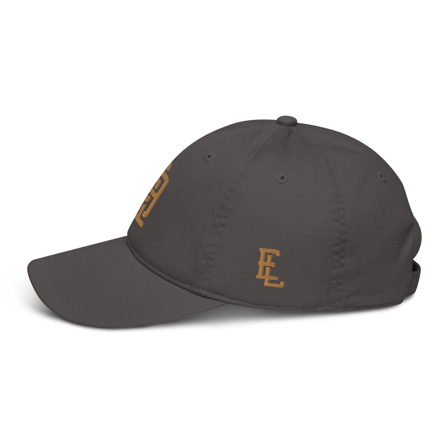 "619" Organic Baseball Cap | E Luna Brand ESSENTIAL | 2 Old Gold Thread Logos