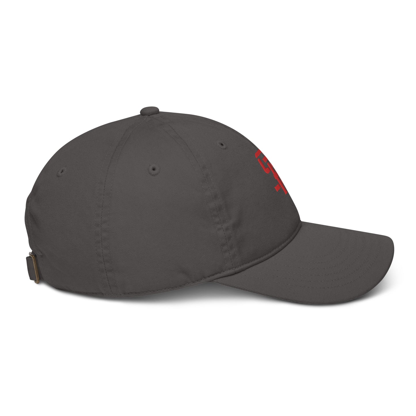 "SAN" Organic Baseball Cap | Econscious EC7000 | E Luna Brand ESSENTIAL Duocrest 2 Red Thread Logos: Front & Left