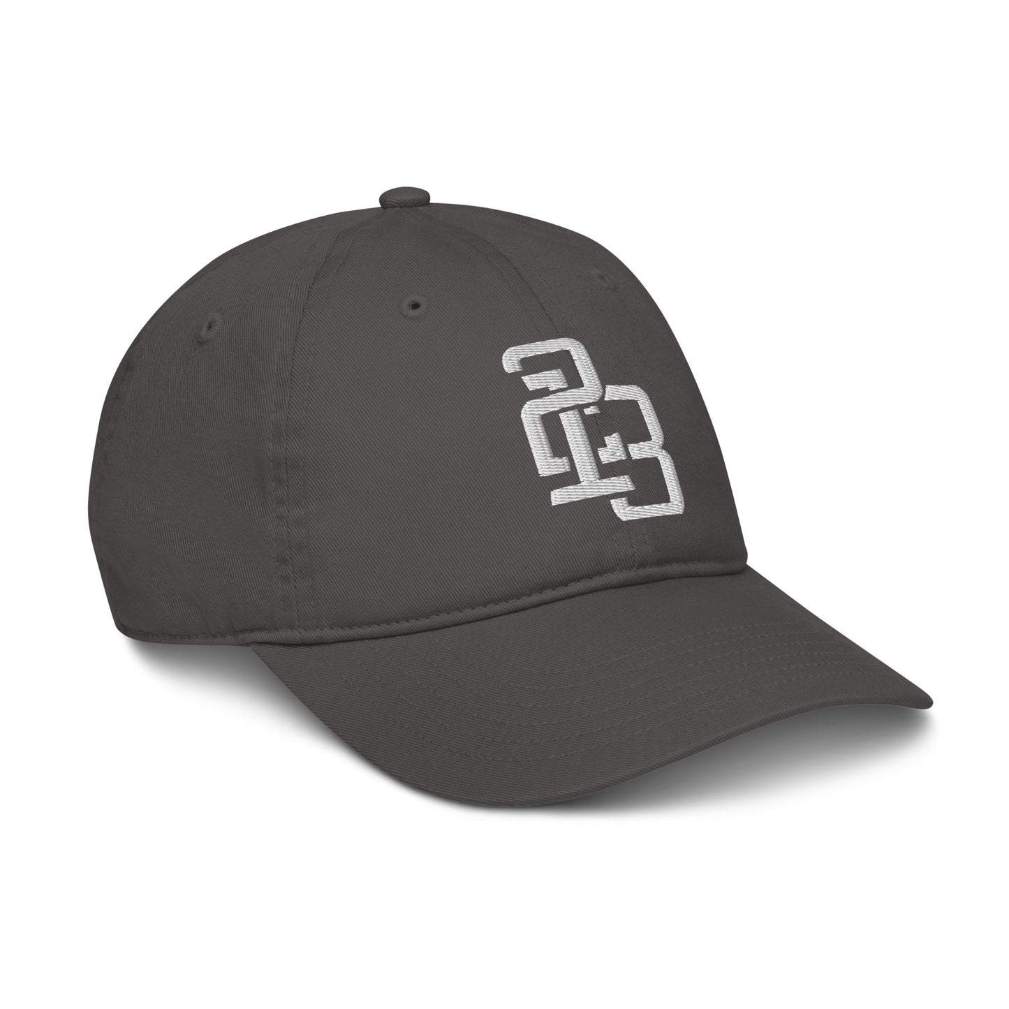 "213" Organic Baseball Cap | Econscious EC7000 | E Luna SELECT Duocrest 3 White Thread Front, Left Side & Back Logos