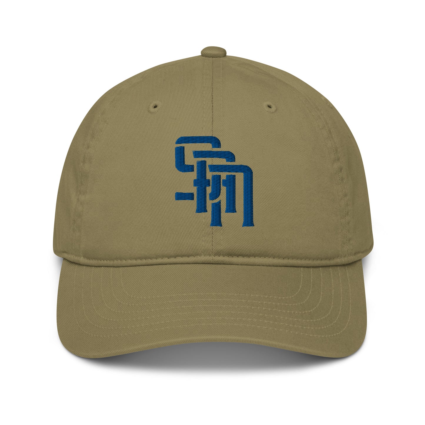 "SAN" Organic Baseball Cap | Econscious EC7000 | E Luna Brand ESSENTIAL Duocrest 2 Royal Thread Logos: Front & Left