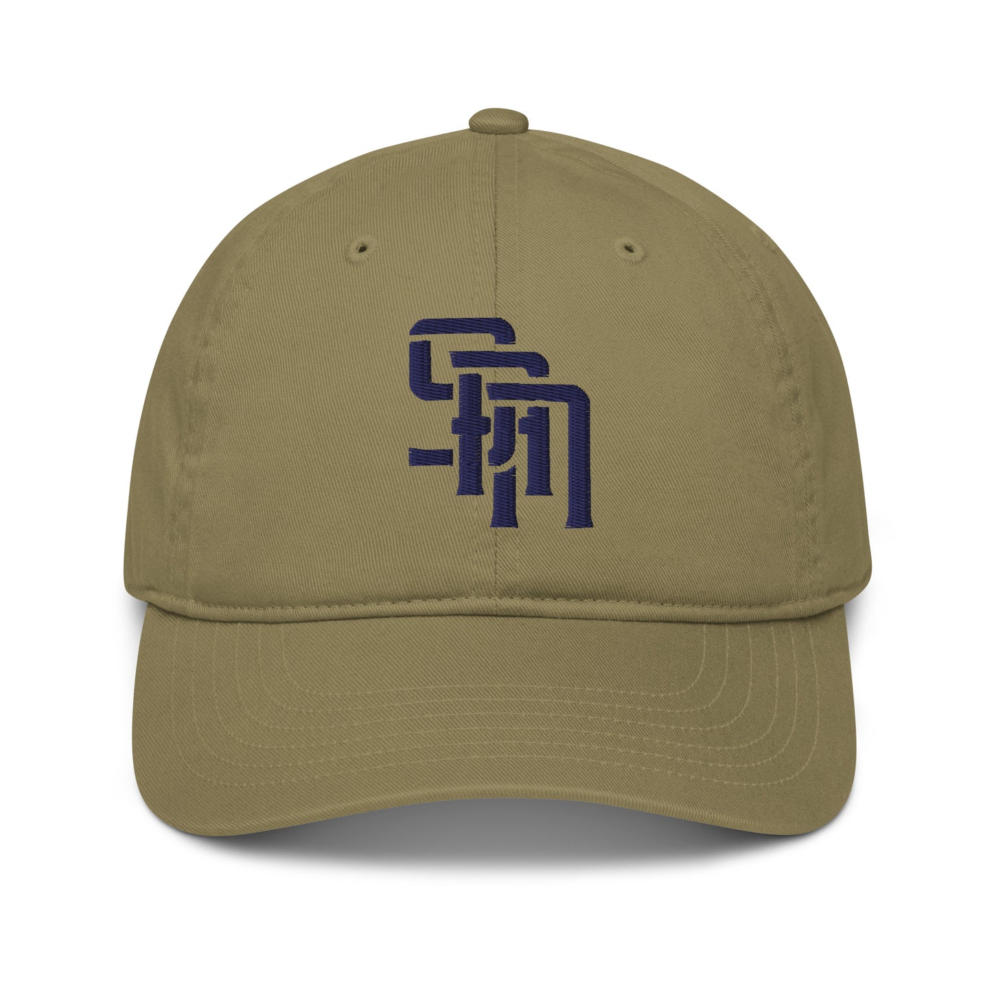 "SAN" Organic Baseball Cap | Econscious EC7000 | E Luna Brand ESSENTIAL Duocrest 2 Navy Thread Logos: Front & Left
