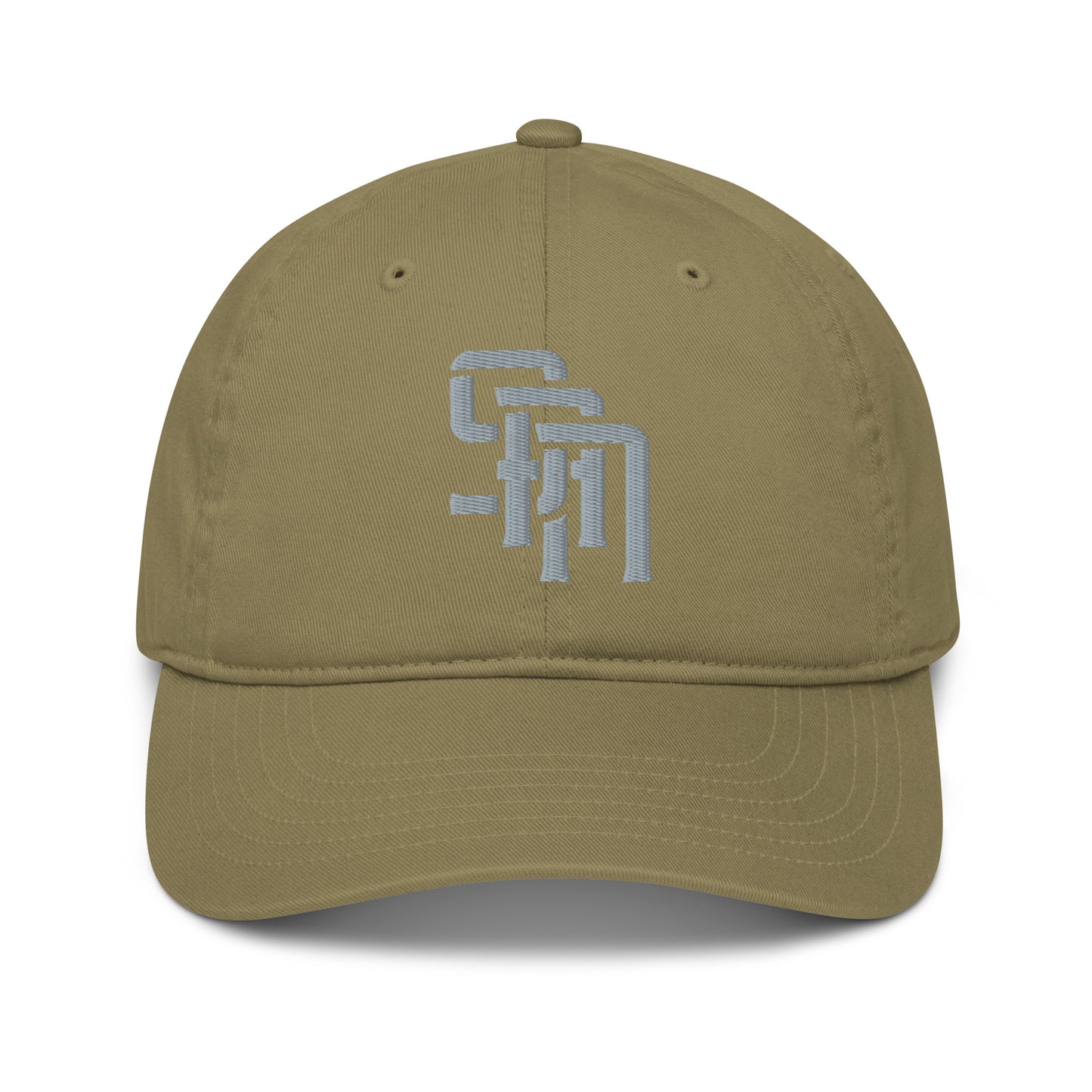 "SAN" Organic Baseball Cap | Econscious EC7000 | E Luna Brand ESSENTIAL Duocrest 2 Grey Thread Logos: Front & Left