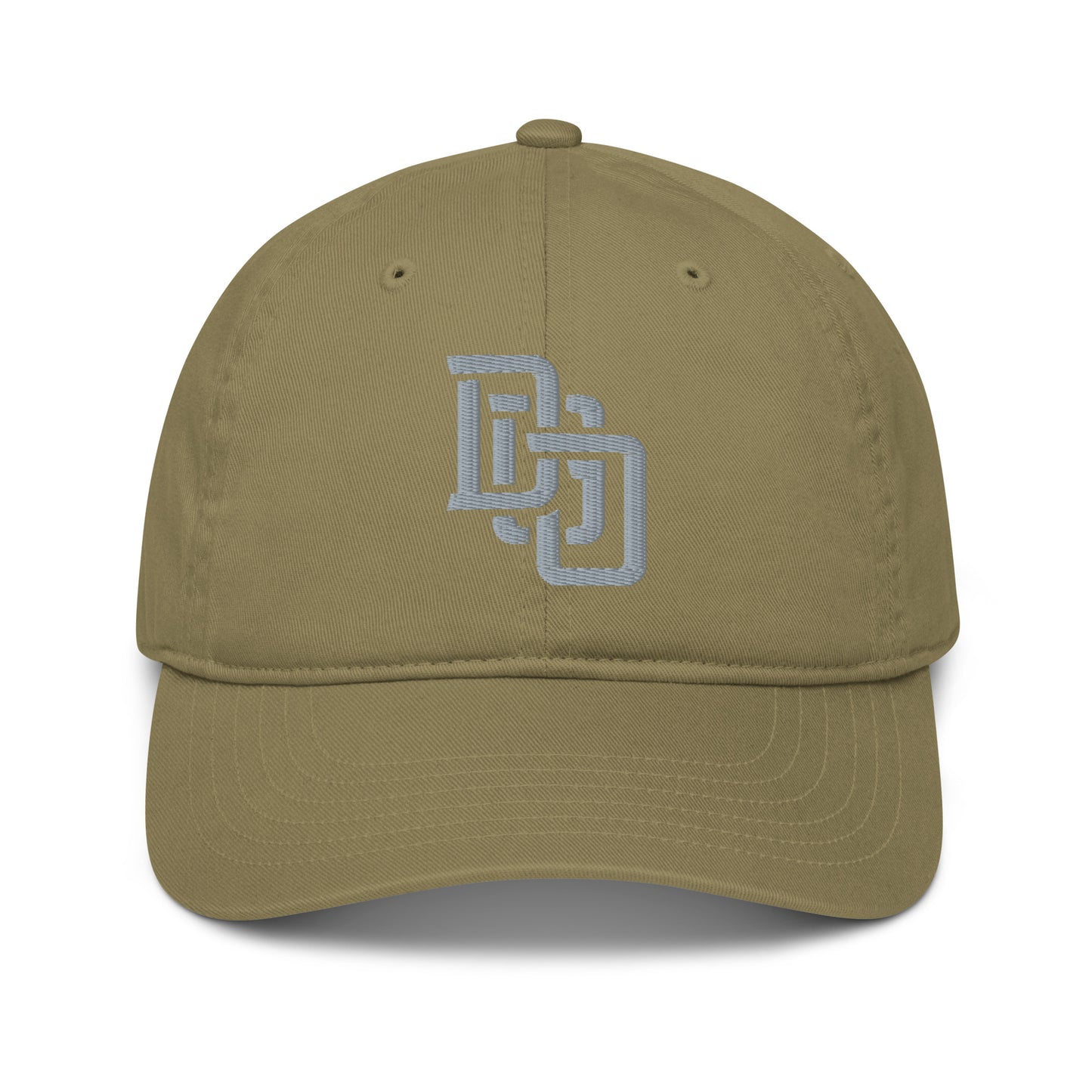 "DGO" Organic Baseball Cap | Econscious EC7000 | E Luna Brand ESSENTIAL Duocrest 2 Grey Thread Logos: Front & Left