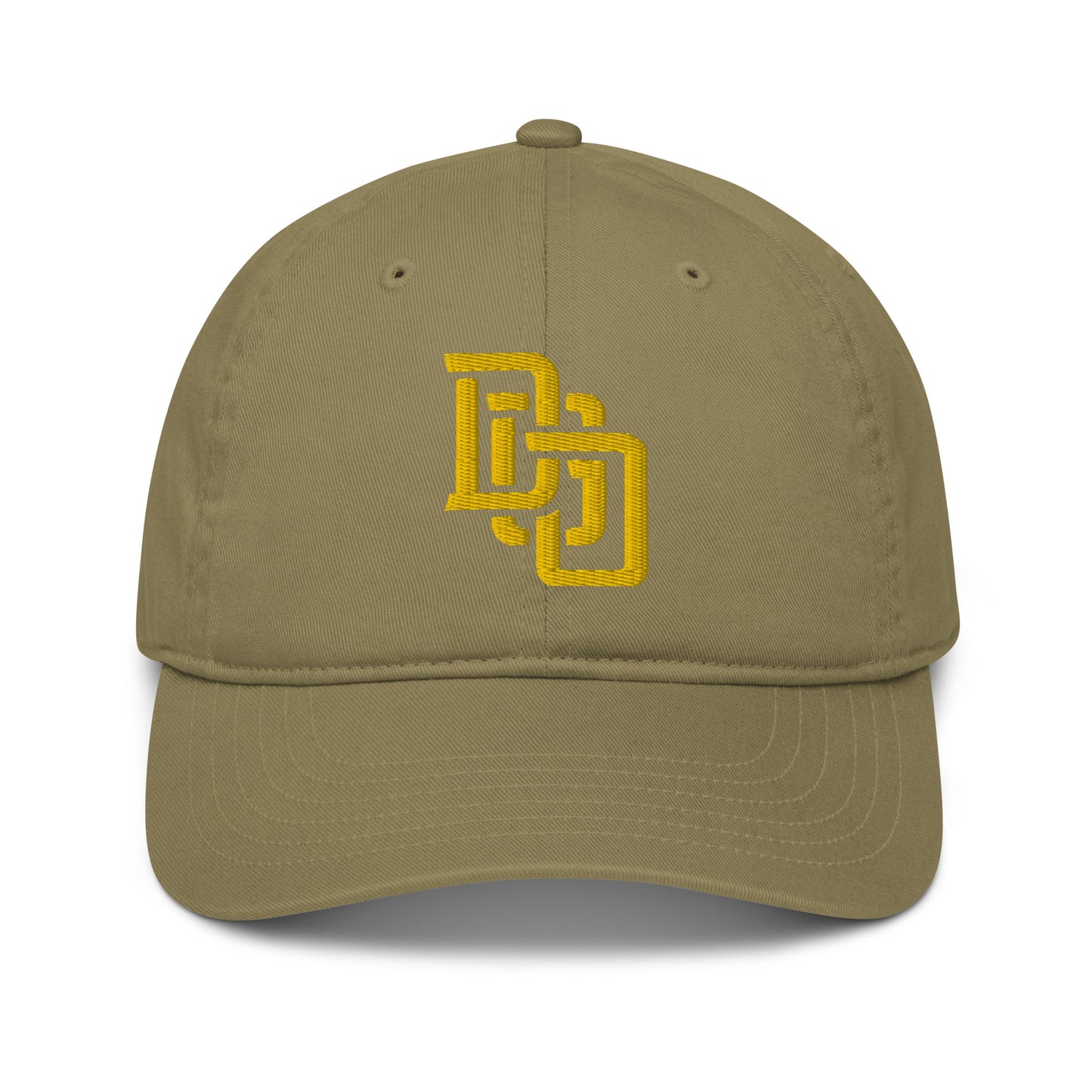 "DGO" Organic Baseball Cap | Econscious EC7000 | E Luna Brand ESSENTIAL Duocrest 2 Gold Thread Logos: Front & Left