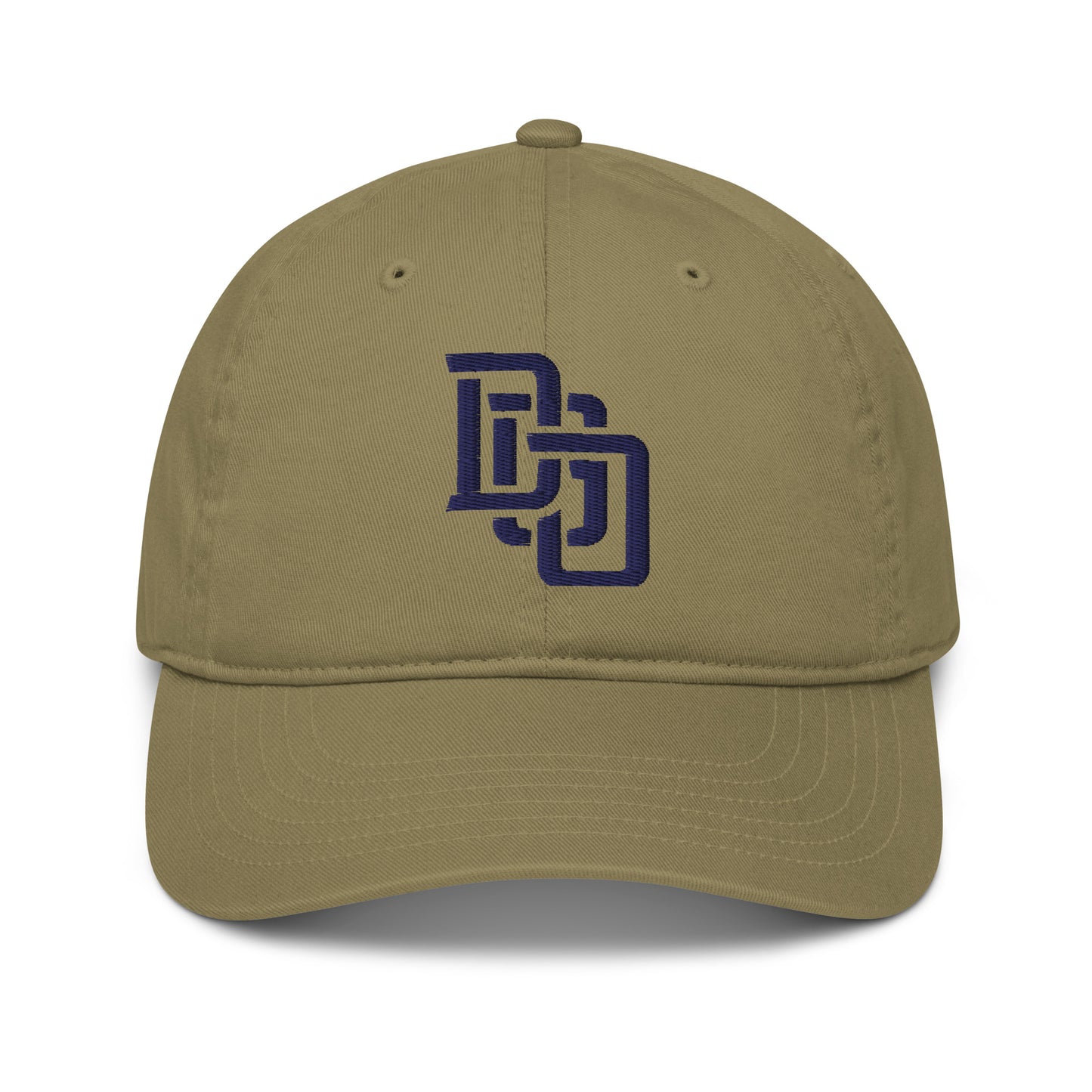 "DGO" Organic Baseball Cap | Econscious EC7000 | E Luna Brand ESSENTIAL Duocrest 2 Navy Thread Logos: Front & Left