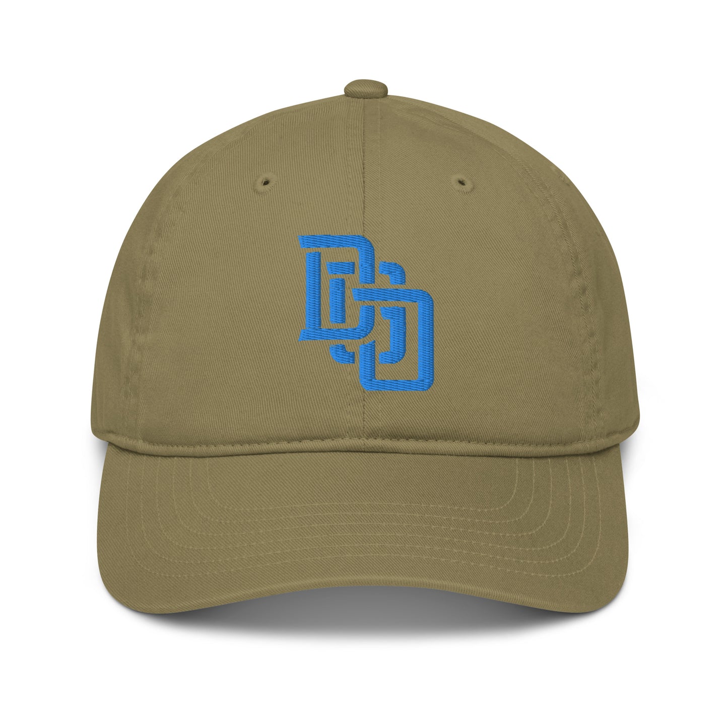 "DGO" Organic Baseball Cap | Econscious EC7000 | E Luna Brand ESSENTIAL Duocrest 2 Aqua/Teal Thread Logos: Front & Left