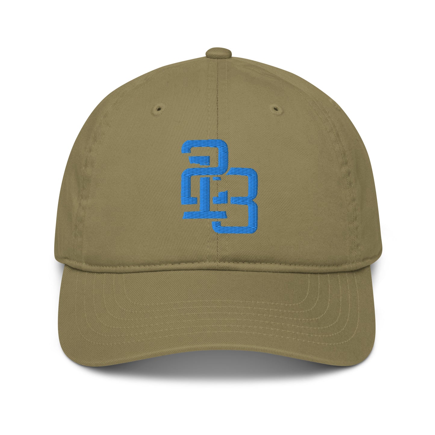 "213" Organic Baseball Cap | Econscious EC7000 | E Luna ESSENTIAL Duocrest 2 Aqua/Teal Thread Front & Left Side Logos