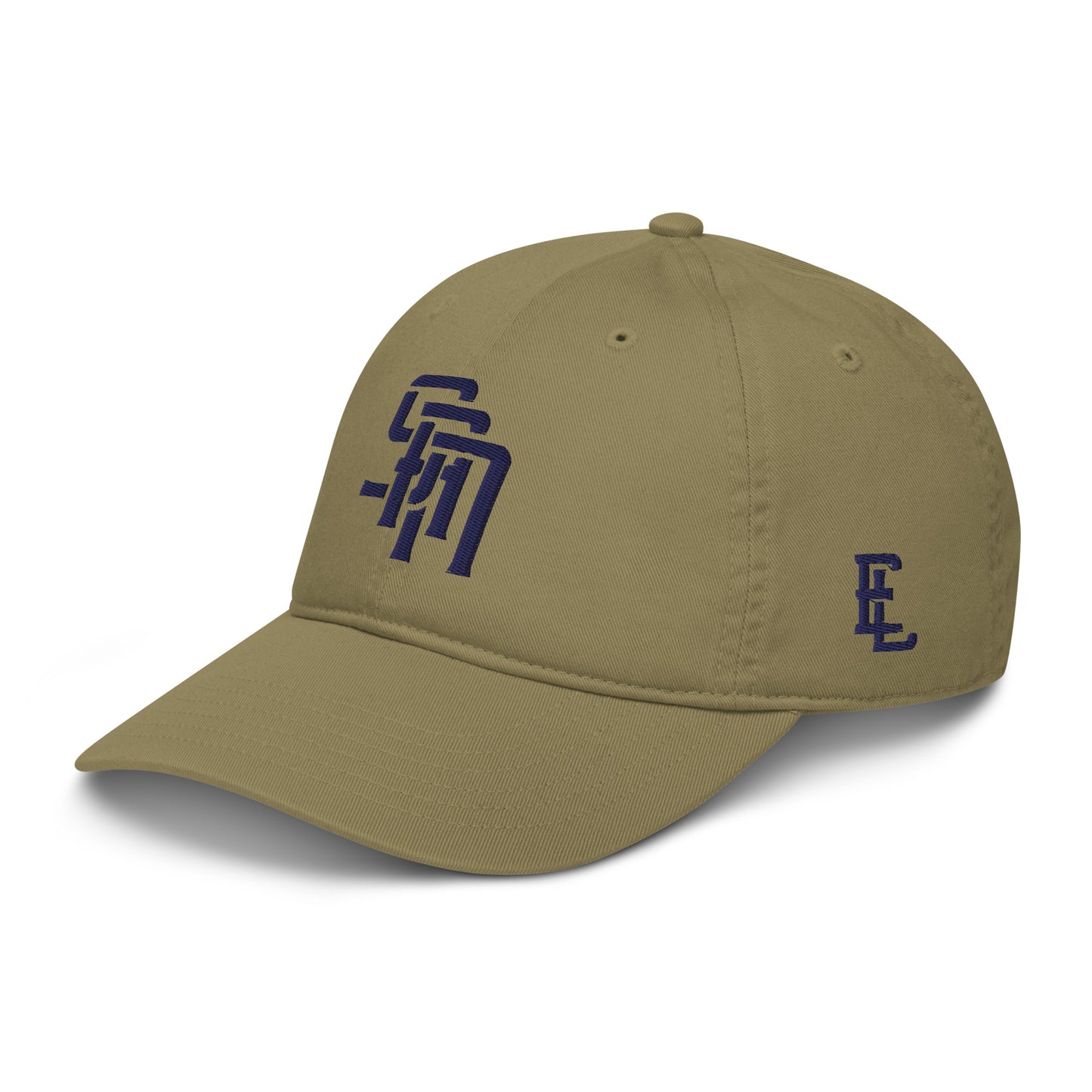 "SAN" Organic Baseball Cap | Econscious EC7000 | E Luna Brand ESSENTIAL Duocrest 2 Navy Thread Logos: Front & Left