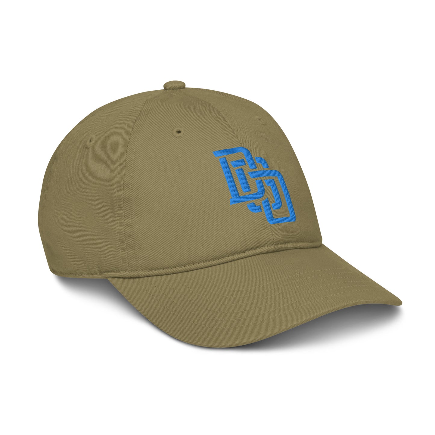 "DGO" Organic Baseball Cap | Econscious EC7000 | E Luna Brand ESSENTIAL Duocrest 2 Aqua/Teal Thread Logos: Front & Left