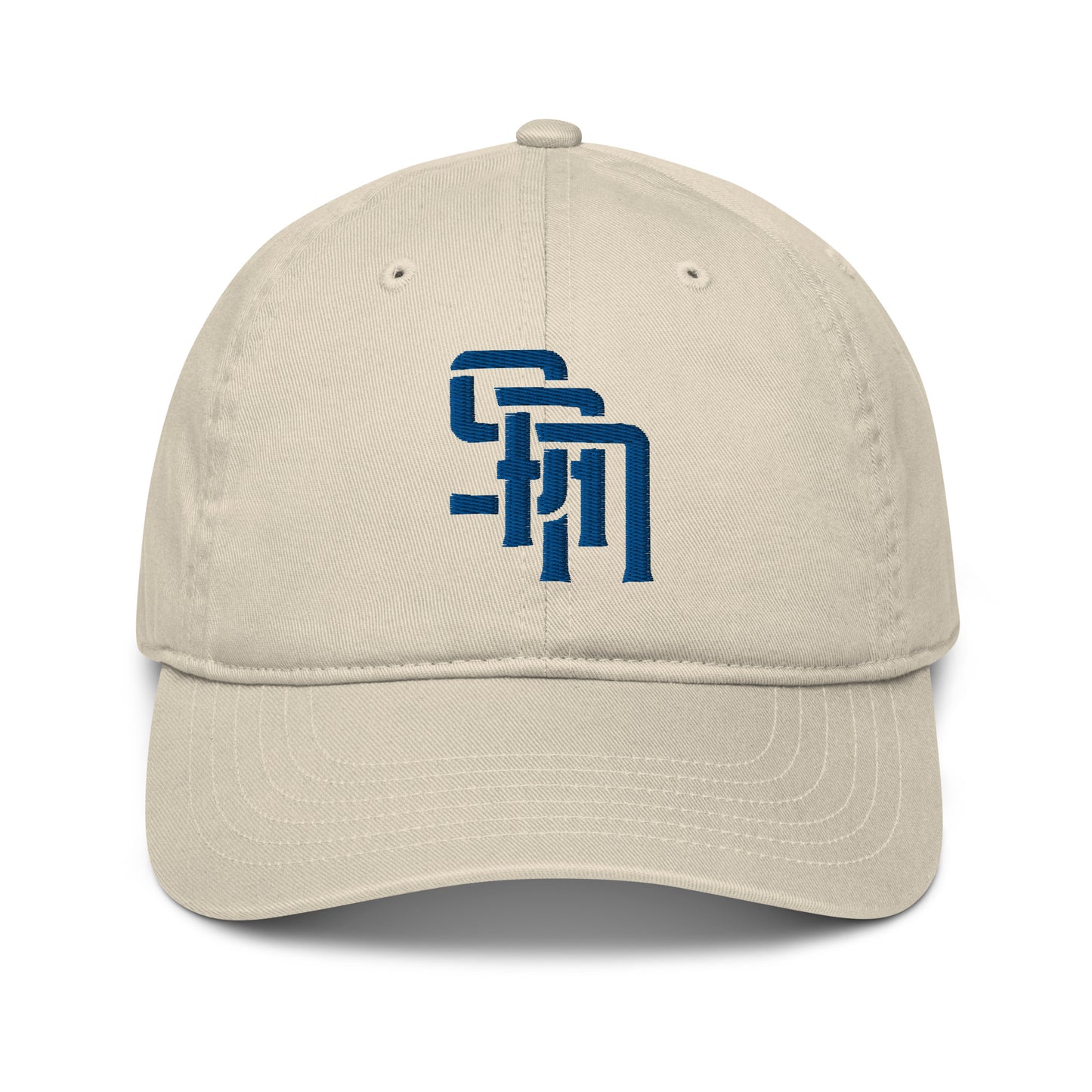 "SAN" Organic Baseball Cap | Econscious EC7000 | E Luna Brand ESSENTIAL Duocrest 2 Royal Thread Logos: Front & Left
