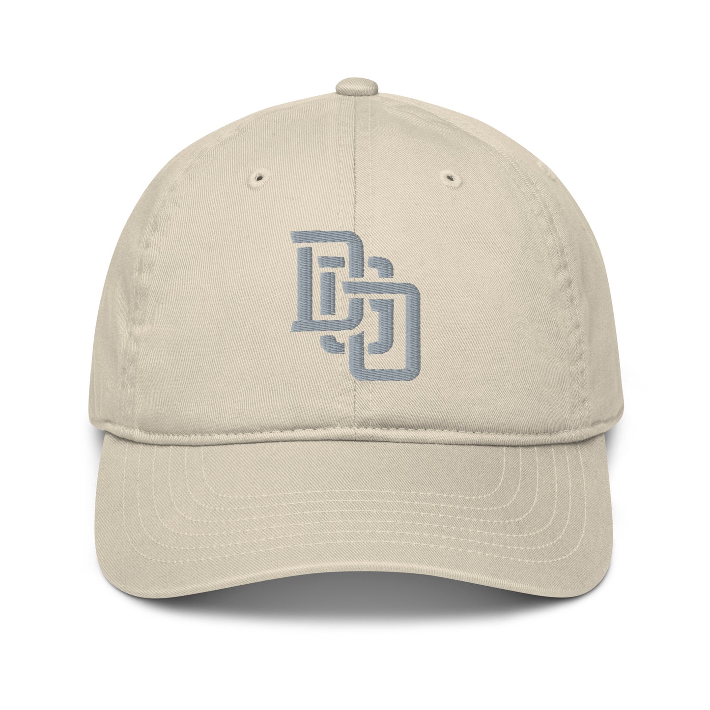 "DGO" Organic Baseball Cap | Econscious EC7000 | E Luna Brand ESSENTIAL Duocrest 2 Grey Thread Logos: Front & Left