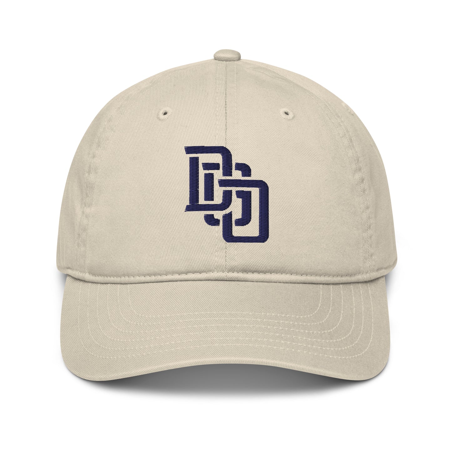 "DGO" Organic Baseball Cap | Econscious EC7000 | E Luna Brand ESSENTIAL Duocrest 2 Navy Thread Logos: Front & Left