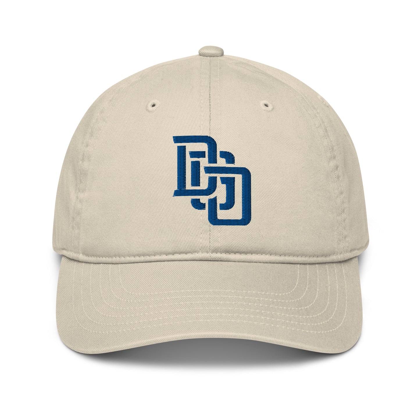 "DGO" Organic Baseball Cap | Econscious EC7000 | E Luna Brand ESSENTIAL Duocrest 2 Royal Thread Logos: Front & Left