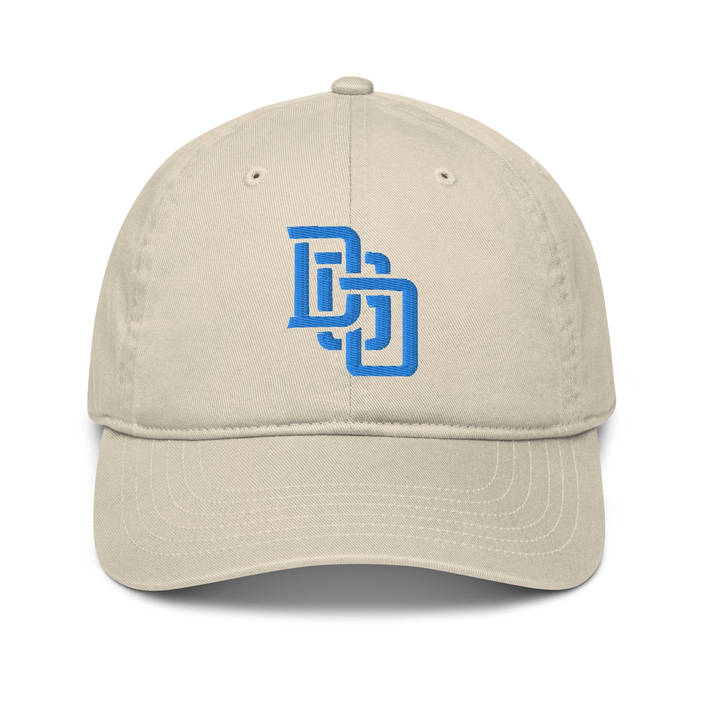 "DGO" Organic Baseball Cap | Econscious EC7000 | E Luna Brand ESSENTIAL Duocrest 2 Aqua/Teal Thread Logos: Front & Left