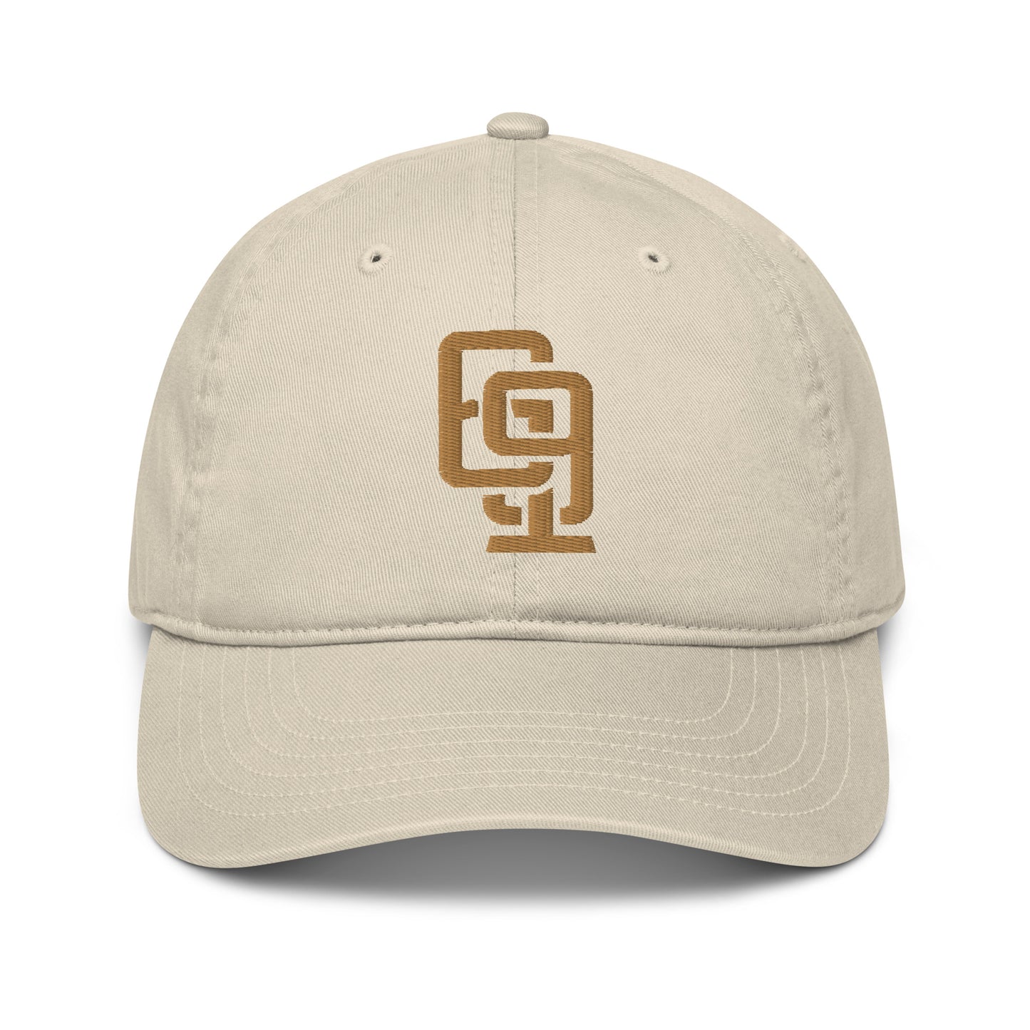 "619" Organic Baseball Cap | E Luna Brand ESSENTIAL | 2 Old Gold Thread Logos