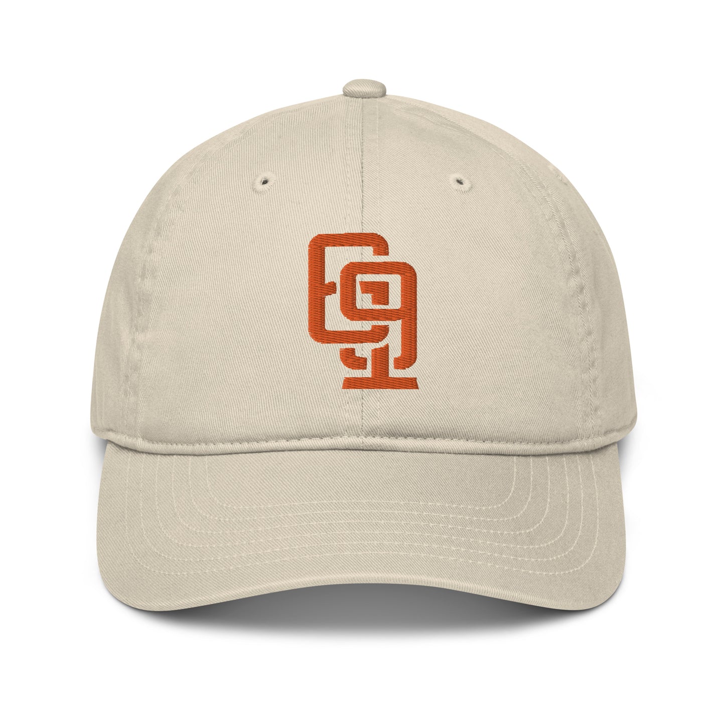 "619" Organic Baseball Cap | E Luna Brand ESSENTIAL | 2 Orange Thread Logos