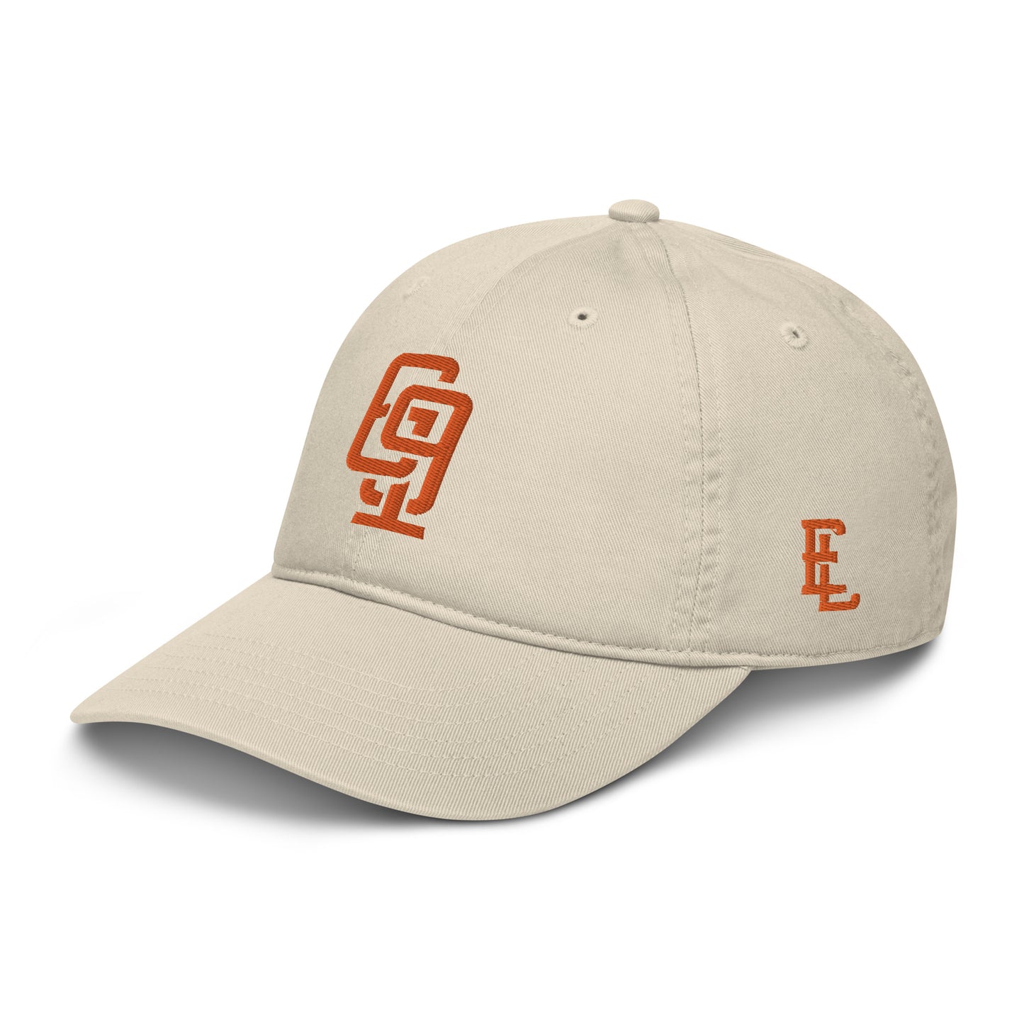 "619" Organic Baseball Cap | E Luna Brand ESSENTIAL | 2 Orange Thread Logos