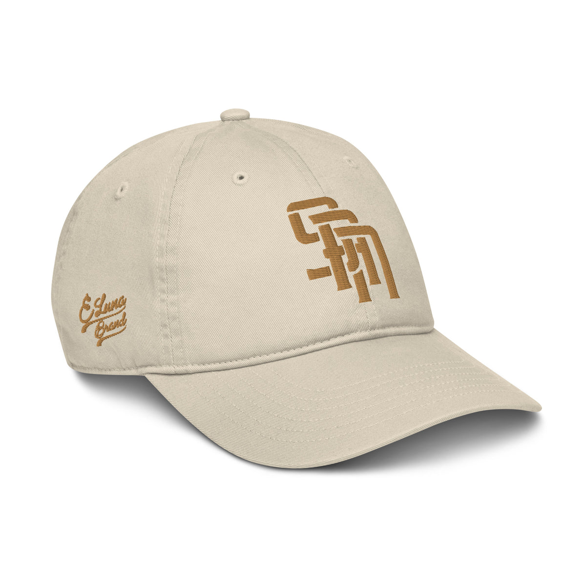 Boné de Beisebol Orgânico "SAN" | E Luna Brand PREMIUM | 4 Logotipos em Fio Dourado Antigo | Edição 3D Puff
