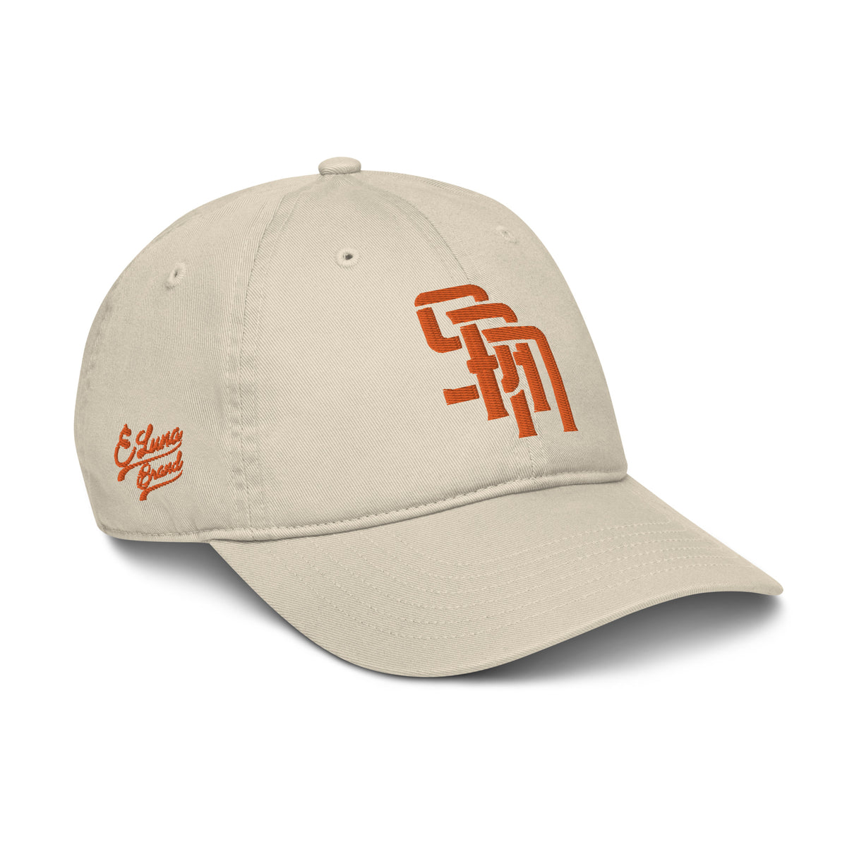 Gorra de béisbol orgánica "SAN" | E Luna Brand PREMIUM | 4 logotipos con hilo naranja | Edición 3D Puff