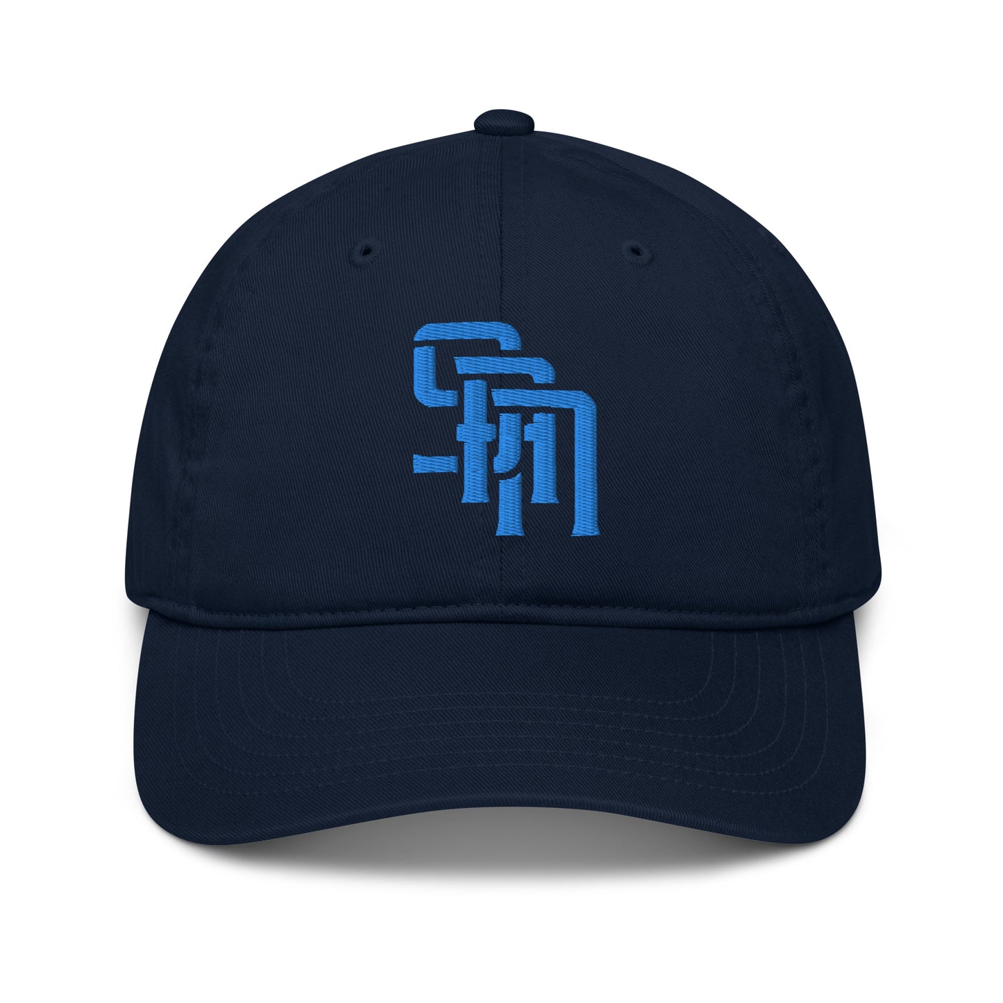 "SAN" Organic Baseball Cap | Econscious EC7000 | E Luna Brand ESSENTIAL Duocrest 2 Aqua/Teal Thread Logos: Front & Left