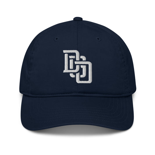 "DGO" Organic Baseball Cap | Econscious EC7000 | E Luna Brand ESSENTIAL Duocrest 2 White Thread Logos: Front & Left