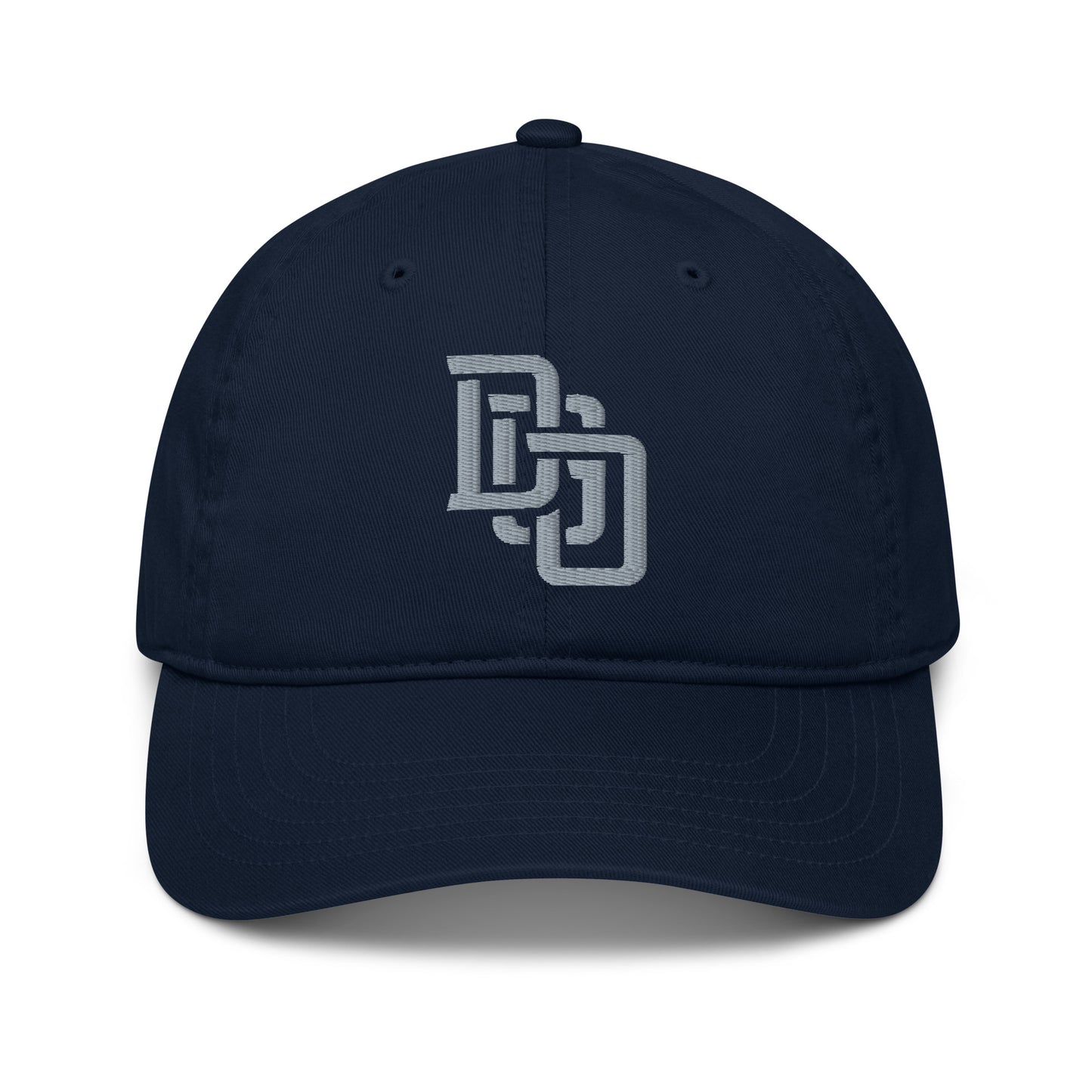 "DGO" Organic Baseball Cap | Econscious EC7000 | E Luna Brand ESSENTIAL Duocrest 2 Grey Thread Logos: Front & Left