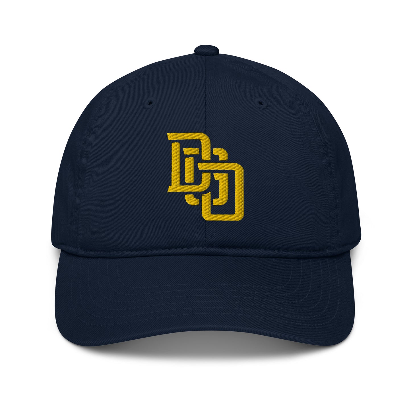"DGO" Organic Baseball Cap | Econscious EC7000 | E Luna Brand ESSENTIAL Duocrest 2 Gold Thread Logos: Front & Left