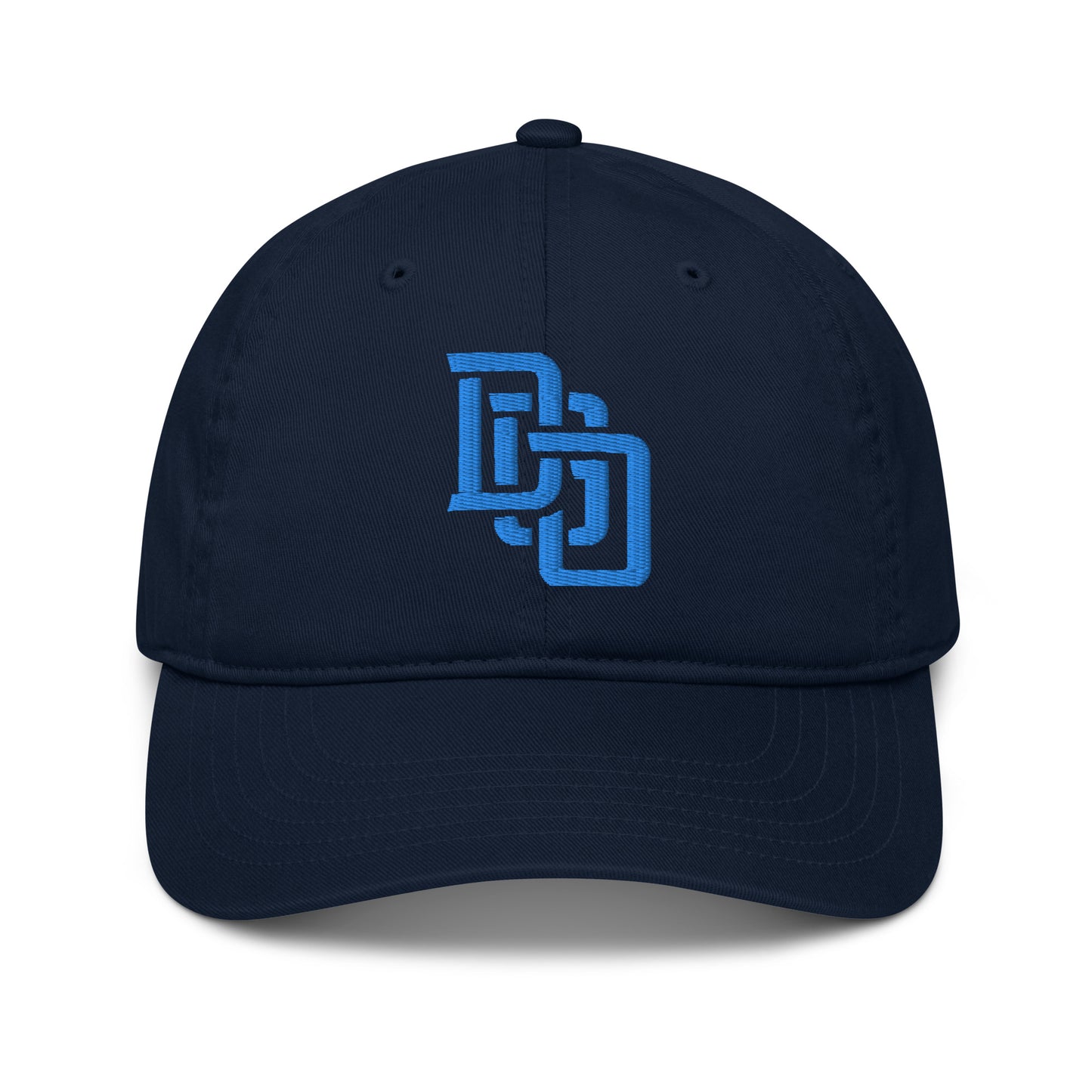 "DGO" Organic Baseball Cap | Econscious EC7000 | E Luna Brand ESSENTIAL Duocrest 2 Aqua/Teal Thread Logos: Front & Left