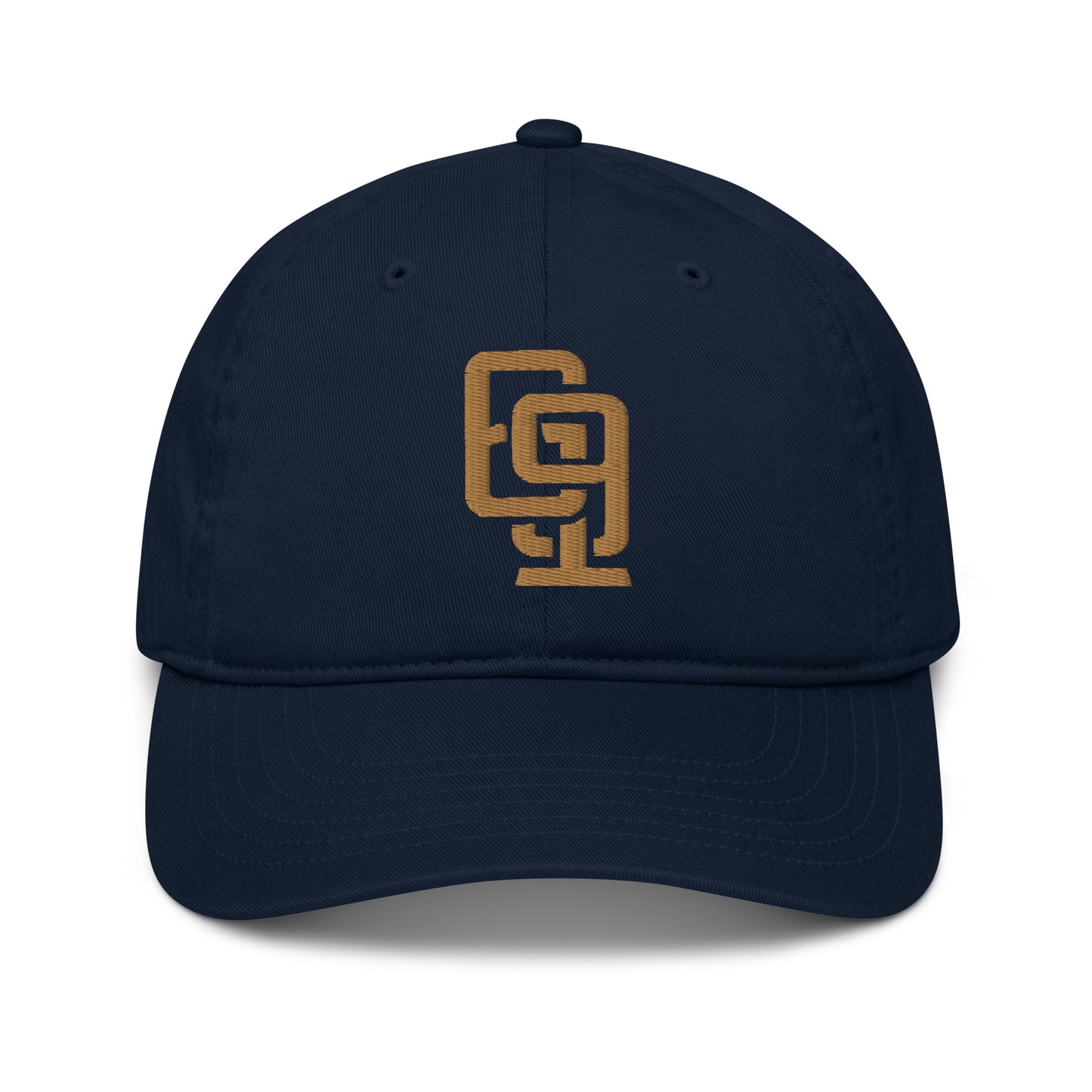 "619" Organic Baseball Cap | E Luna Brand ESSENTIAL | 2 Old Gold Thread Logos