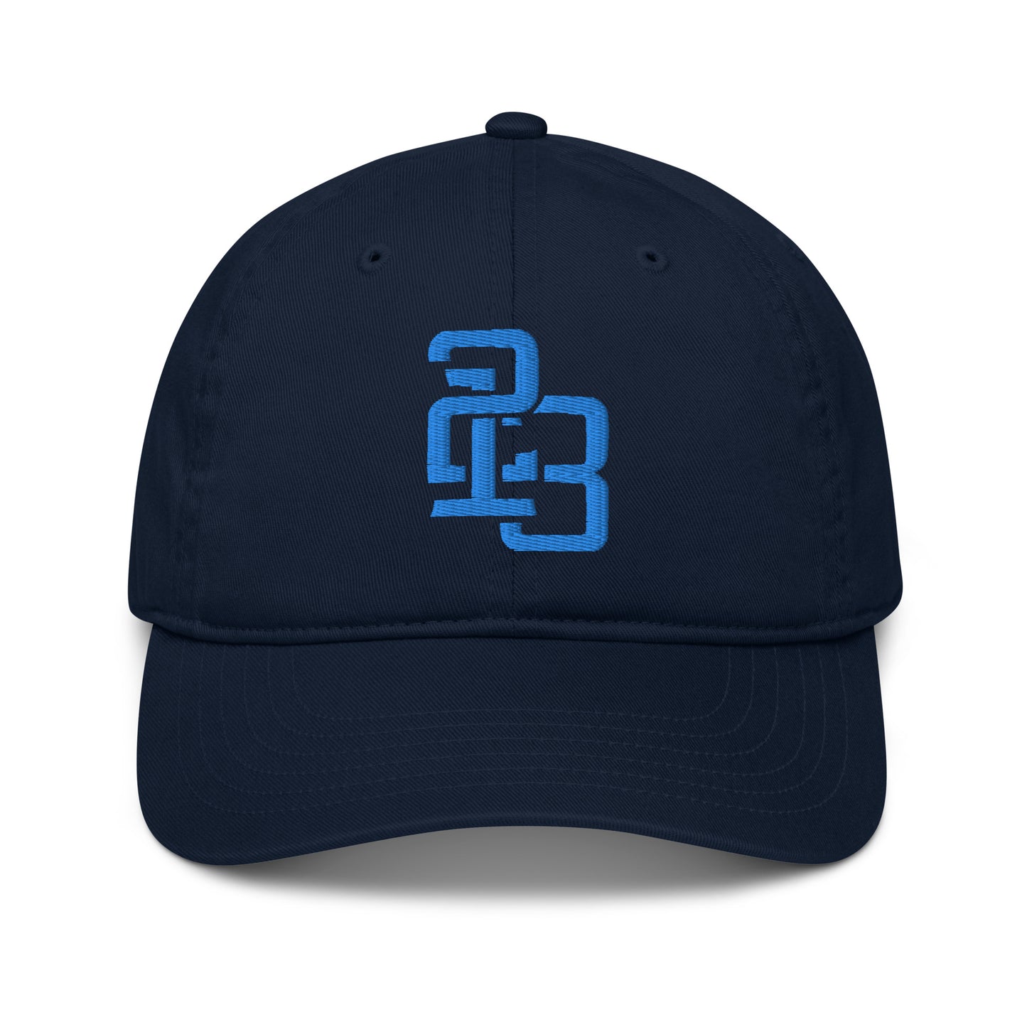 "213" Organic Baseball Cap | Econscious EC7000 | E Luna ESSENTIAL Duocrest 2 Aqua/Teal Thread Front & Left Side Logos