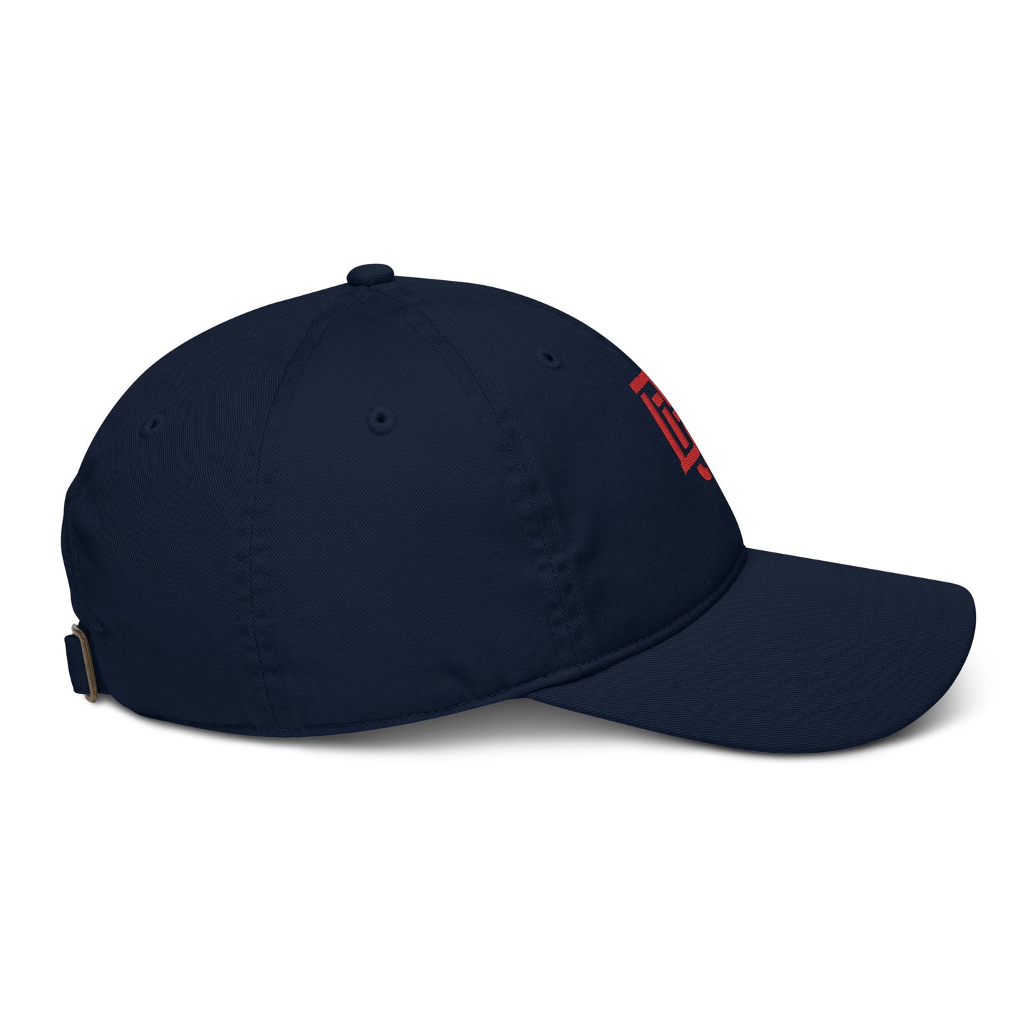 "DGO" Organic Baseball Cap | Econscious EC7000 | E Luna Brand ESSENTIAL Duocrest 2 Red Thread Logos: Front & Left