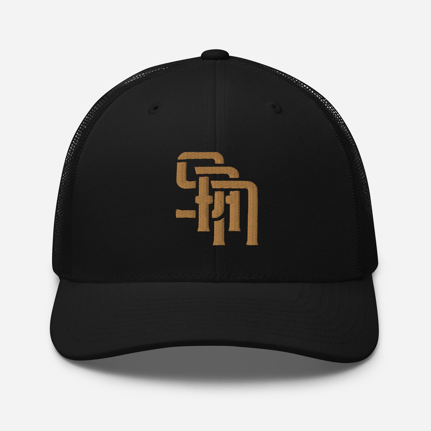 "SAN" Retro Trucker Hat | Yupoong 6606 | E Luna Brand CLASSIC Solocrest 1 Old Gold Thread Front Logo
