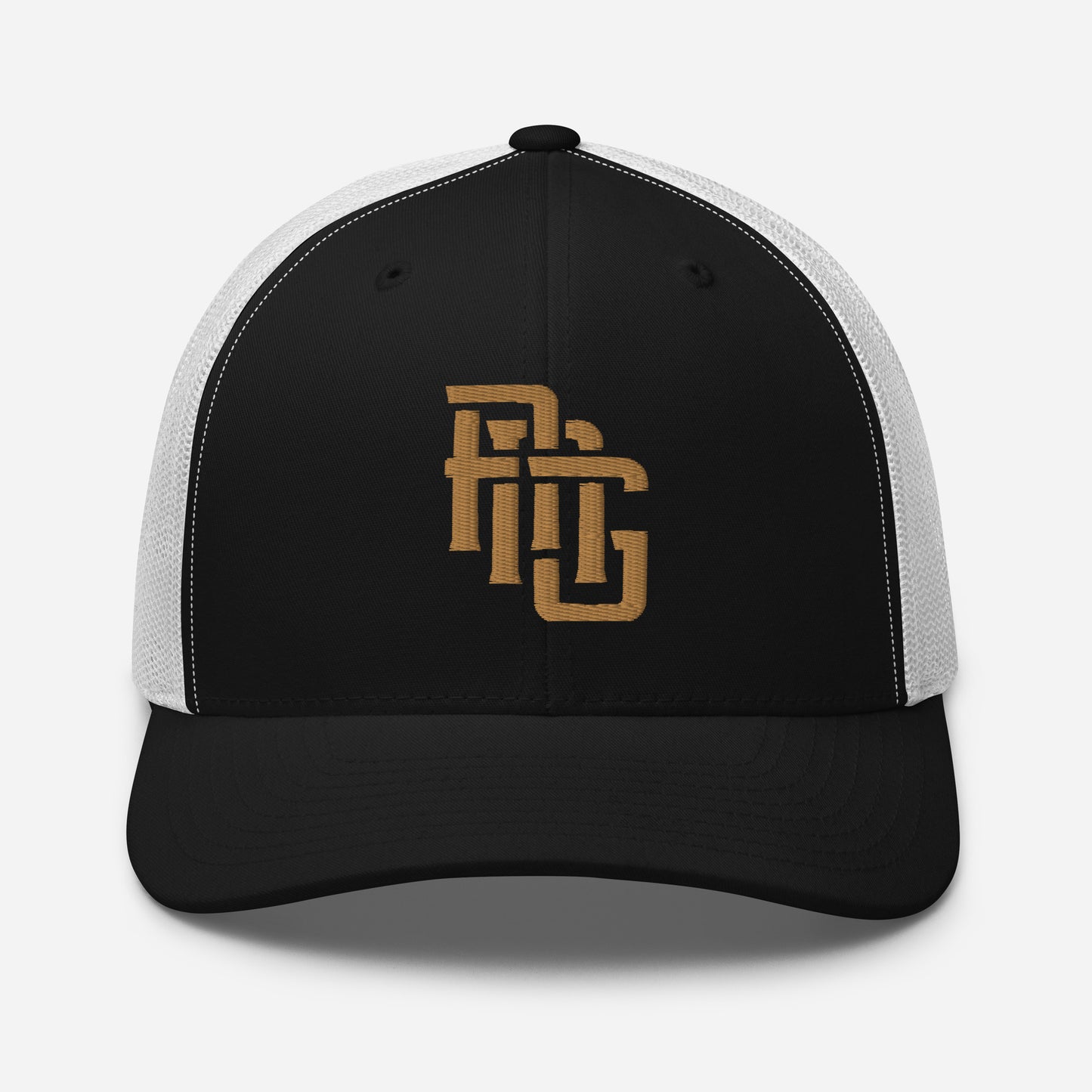 "ANG" Retro Trucker Hat | Yupoong 6606 | E Luna CLASSIC Solocrest 1 Old Gold Thread Front Logo