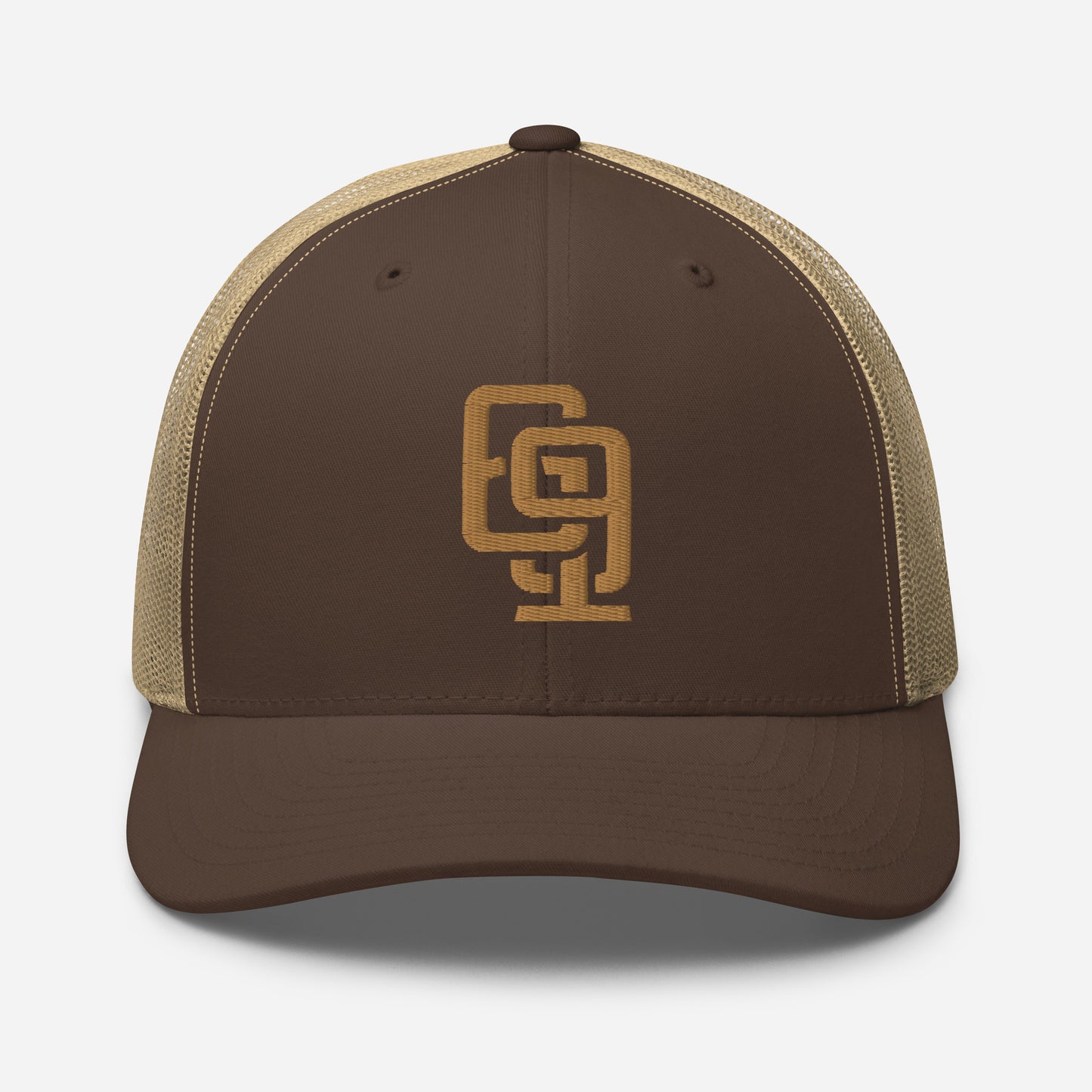 "619" Retro Trucker Hat | Yupoong 6606 | E Luna Brand CLASSIC Solocrest 1 Old Gold Thread Front Logo