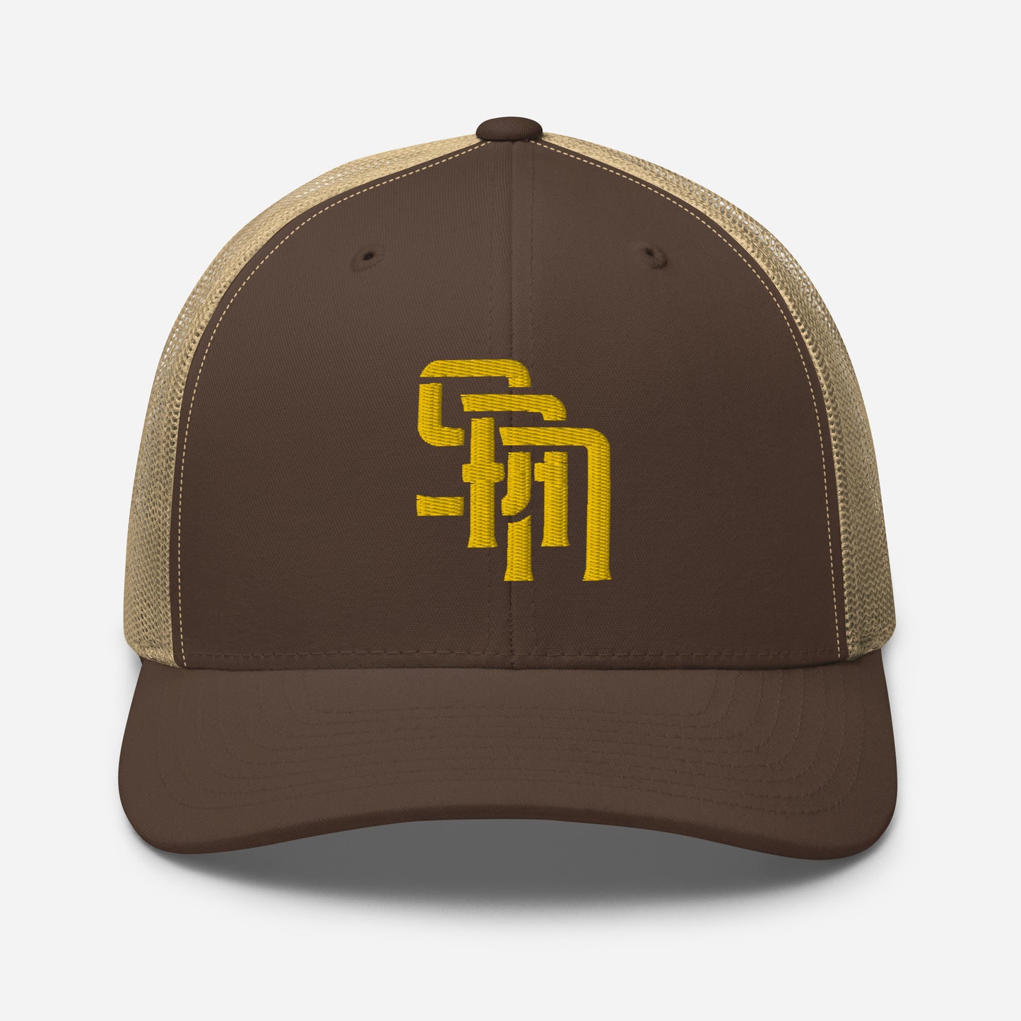 "SAN" Retro Trucker Hat | Yupoong 6606 | E Luna Brand CLASSIC Solocrest 1 Gold Thread Front Logo
