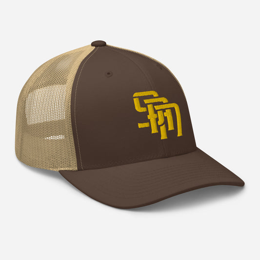 "SAN" Retro Trucker Hat | Yupoong 6606 | E Luna Brand CLASSIC Solocrest 1 Gold Thread Front Logo