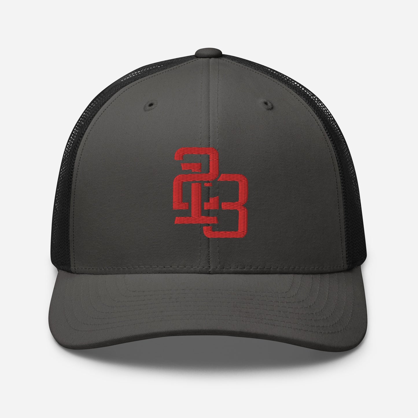"213" Retro Trucker Hat | Yupoong 6606 | E Luna CLASSIC Solocrest 1 Red Thread Front Logo