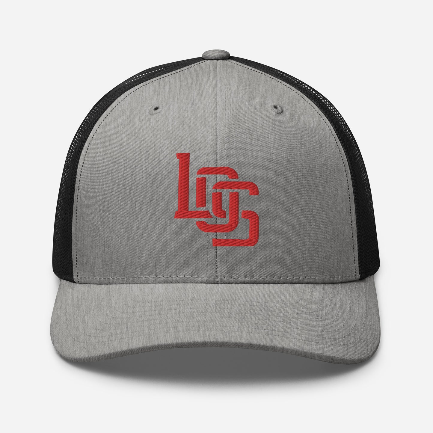 "LOS" Retro Trucker Hat | Yupoong 6606 | E Luna CLASSIC Solocrest 1 Red Thread Front Logo