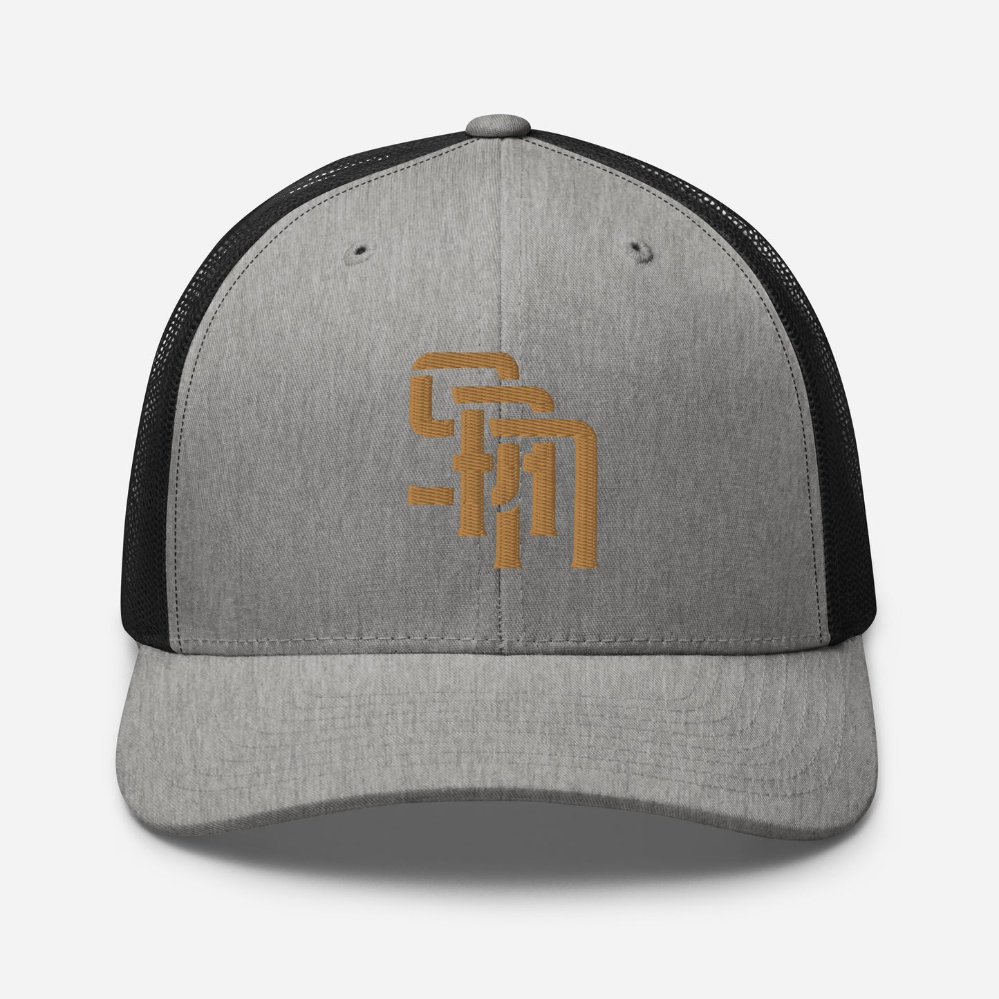 "SAN" Retro Trucker Hat | Yupoong 6606 | E Luna Brand CLASSIC Solocrest 1 Old Gold Thread Front Logo