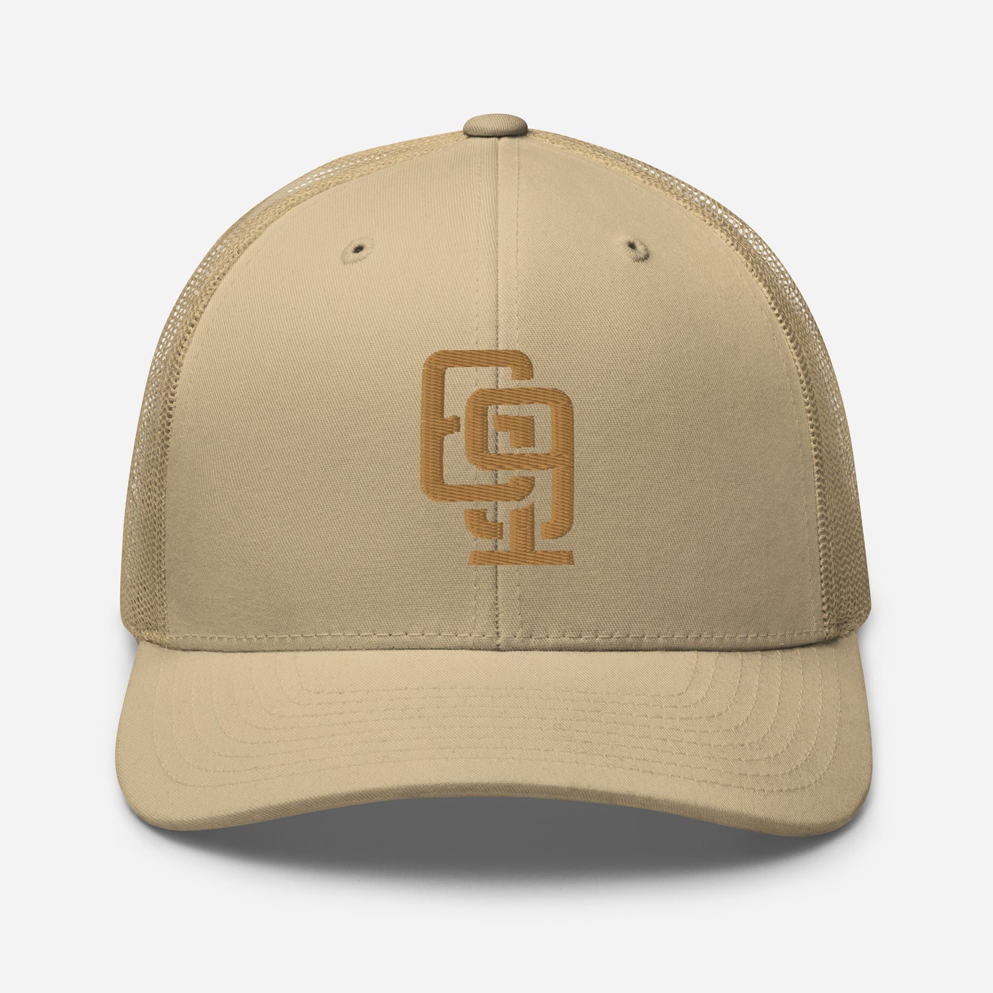 "619" Retro Trucker Hat | Yupoong 6606 | E Luna Brand CLASSIC Solocrest 1 Old Gold Thread Front Logo