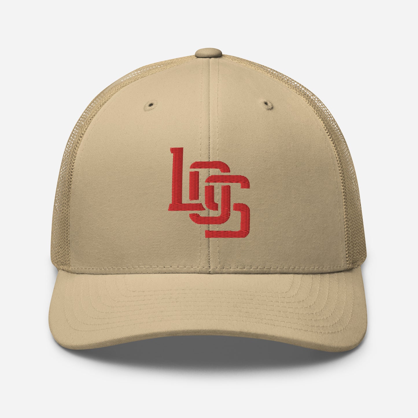 "LOS" Retro Trucker Hat | Yupoong 6606 | E Luna CLASSIC Solocrest 1 Red Thread Front Logo