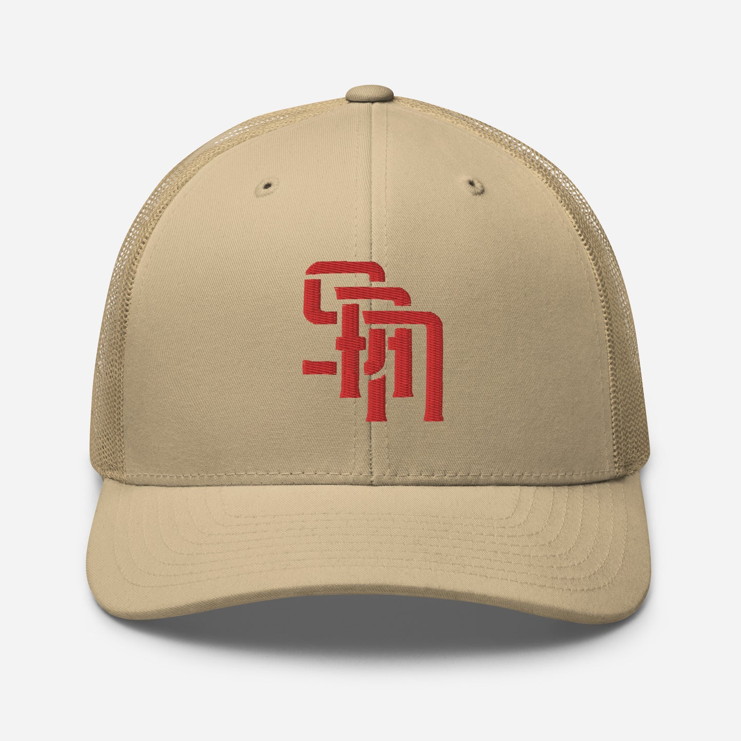 "SAN" Retro Trucker Hat | Yupoong 6606 | E Luna Brand CLASSIC Solocrest 1 Red Thread Front Logo