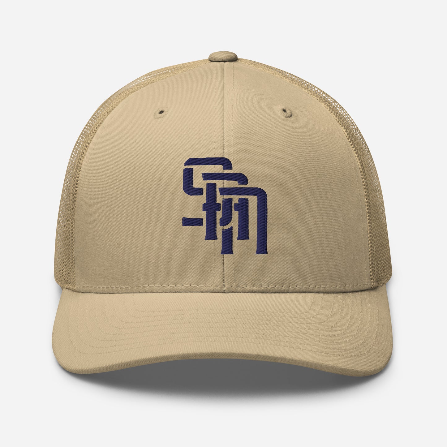 "SAN" Retro Trucker Hat | Yupoong 6606 | E Luna Brand CLASSIC Solocrest 1 Navy Thread Front Logo