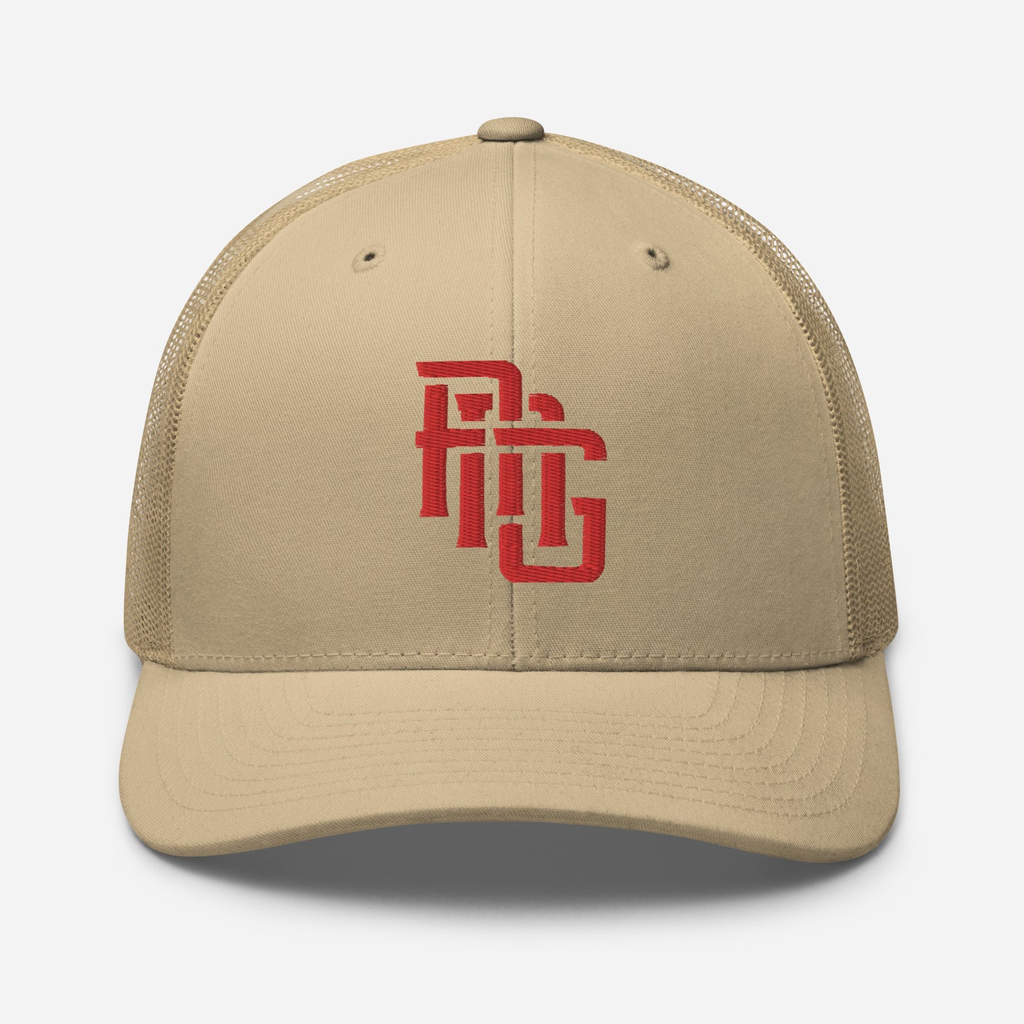 "ANG" Retro Trucker Hat | Yupoong 6606 | E Luna CLASSIC Solocrest 1 Red Thread Front Logo