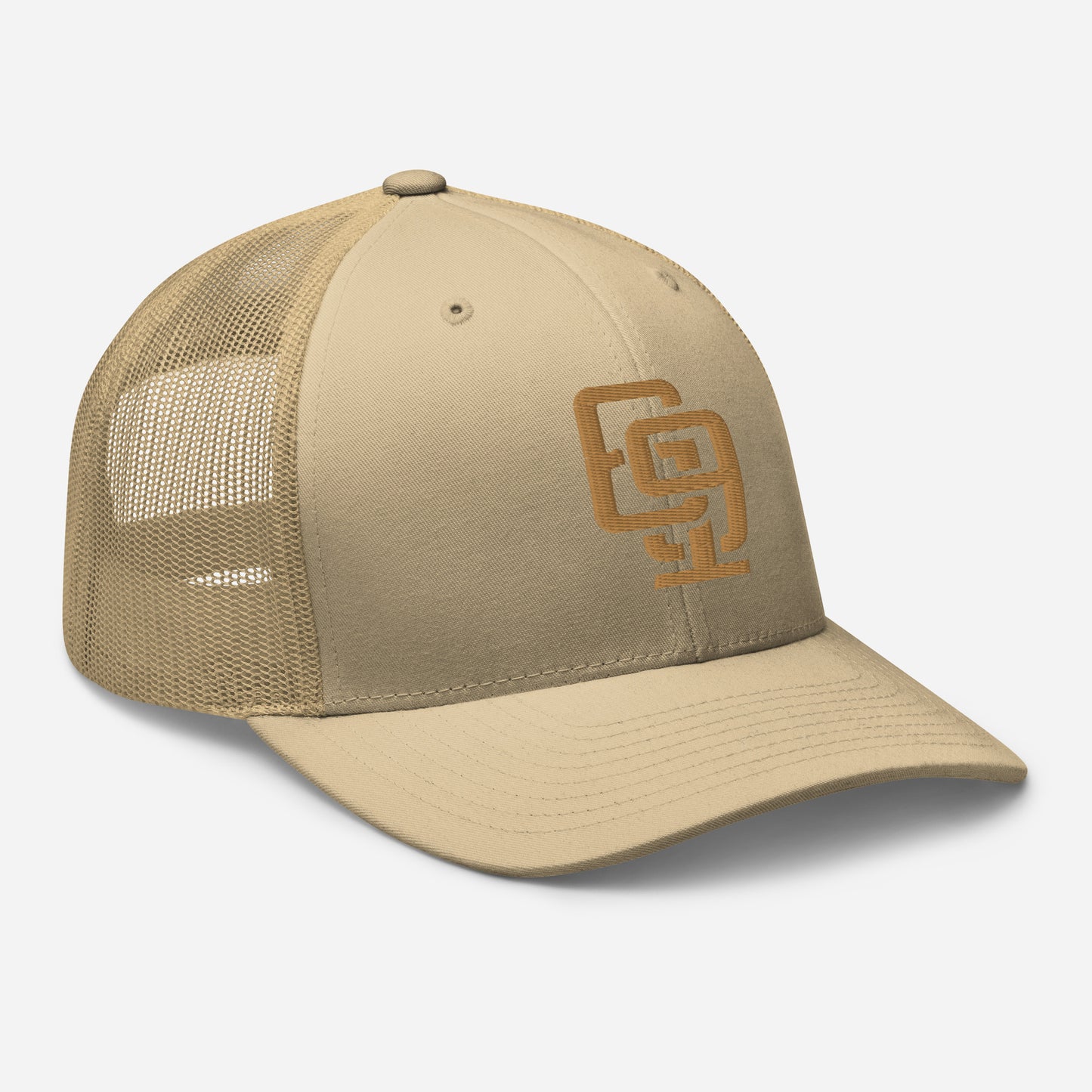 "619" Retro Trucker Hat | Yupoong 6606 | E Luna Brand CLASSIC Solocrest 1 Old Gold Thread Front Logo