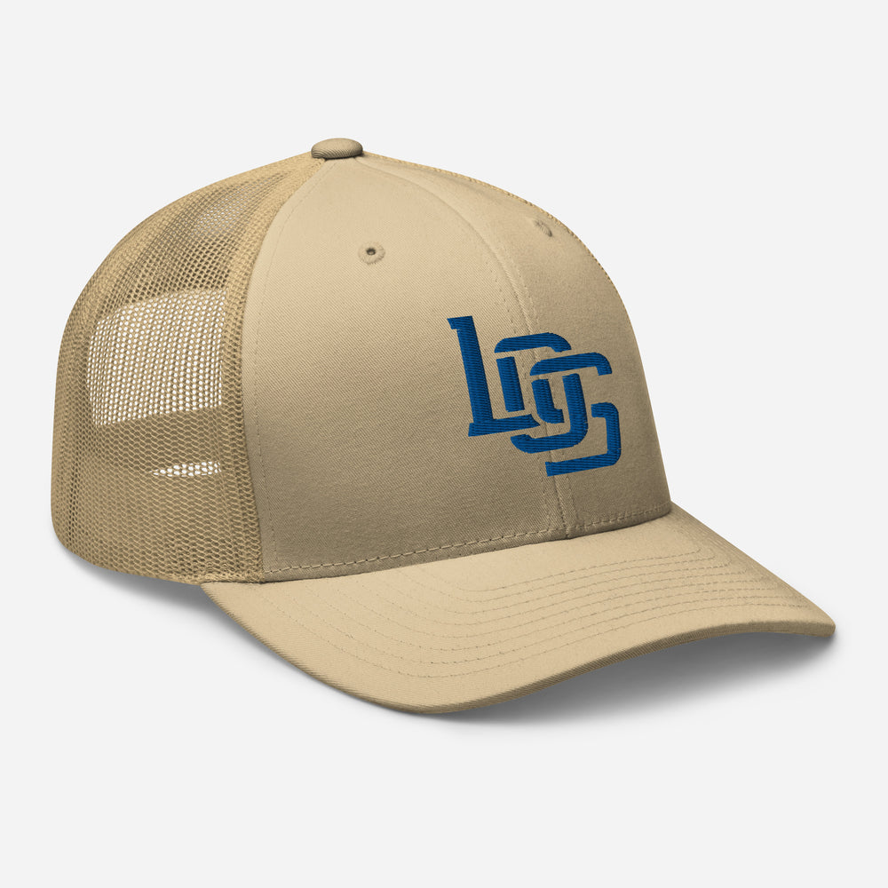 Boné Trucker "LOS" Retrô | Yupoong 6606 | E Luna CLASSIC Solocrest 1 Logotipo Frontal com Fio Royal