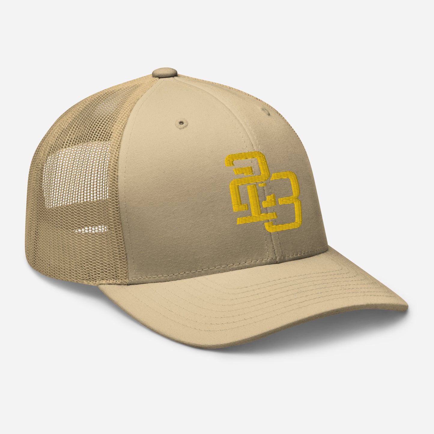 "213" Retro Trucker Hat | Yupoong 6606 | E Luna CLASSIC Solocrest 1 Gold Thread Front Logo